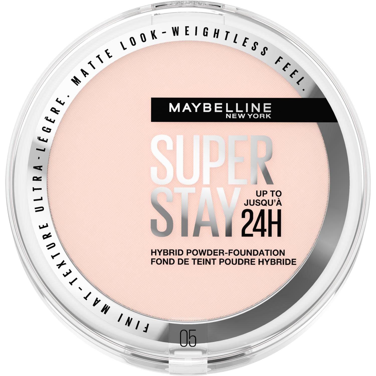 MaybellinePowder Foundation, Long-lasting 24H Wear, Medium to Full Coverage, Transfer, Water & Sweat Resistant, SuperStay 24H Hybrid Powder Foundation, 05