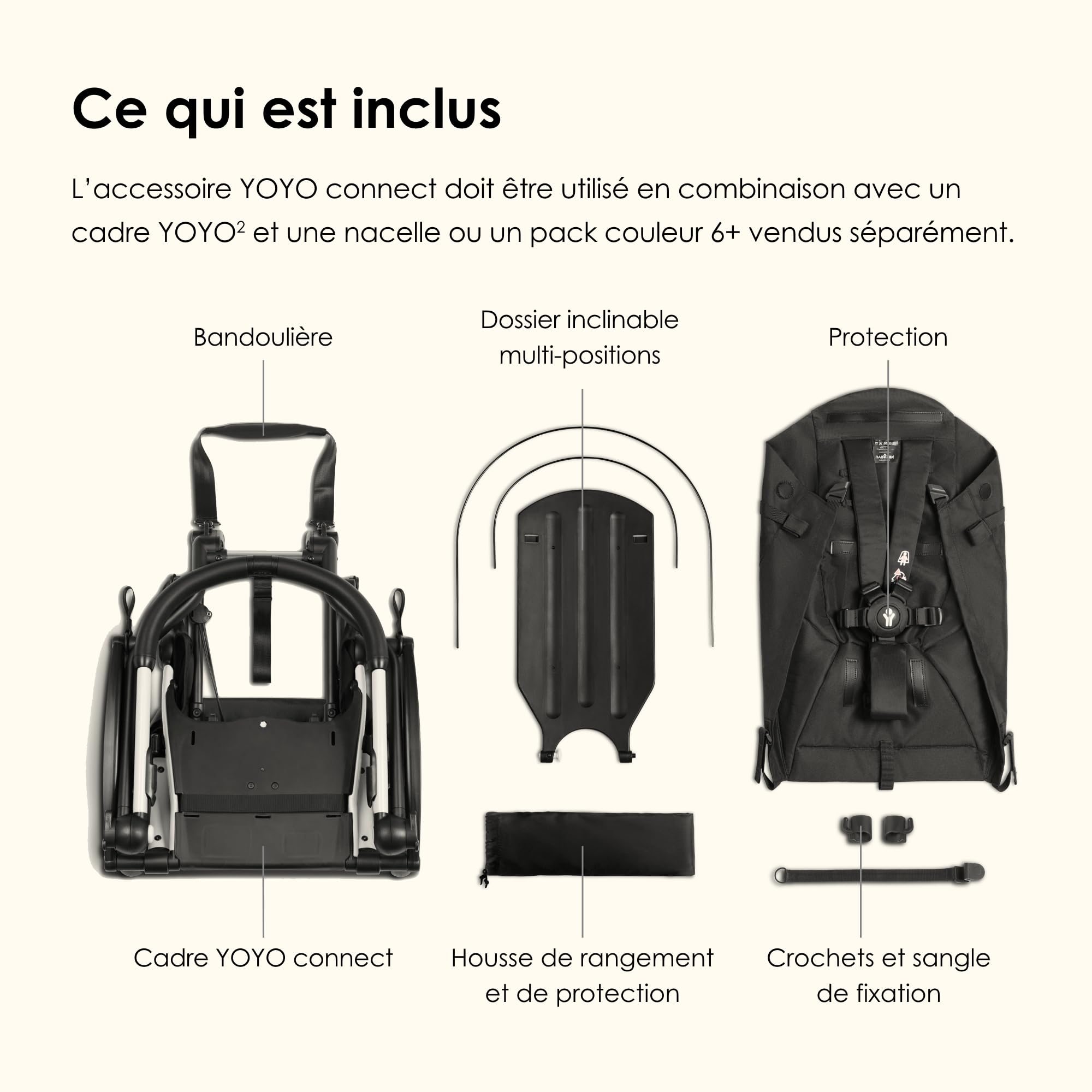 BABYZEN YOYO Connect, Blanc - Transformez Votre Poussette YOYO2 en Poussette Double - Toujours compacte et Facile à manœuvrer