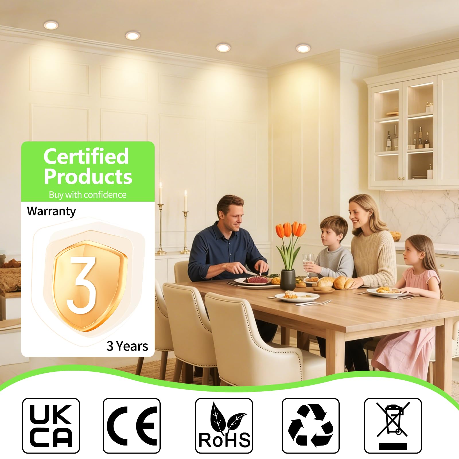 GeyouLux LED Einbaustrahler 230V Dimmbar, 7W 700LM IP44 Deckenspots, 65-75mm Lochmaß Einbauleuchten, 2700K/4000K/6500K Ultra Flach Einbauspots für Badezimmer Küche Rund Nickel LED Spots 6er Set