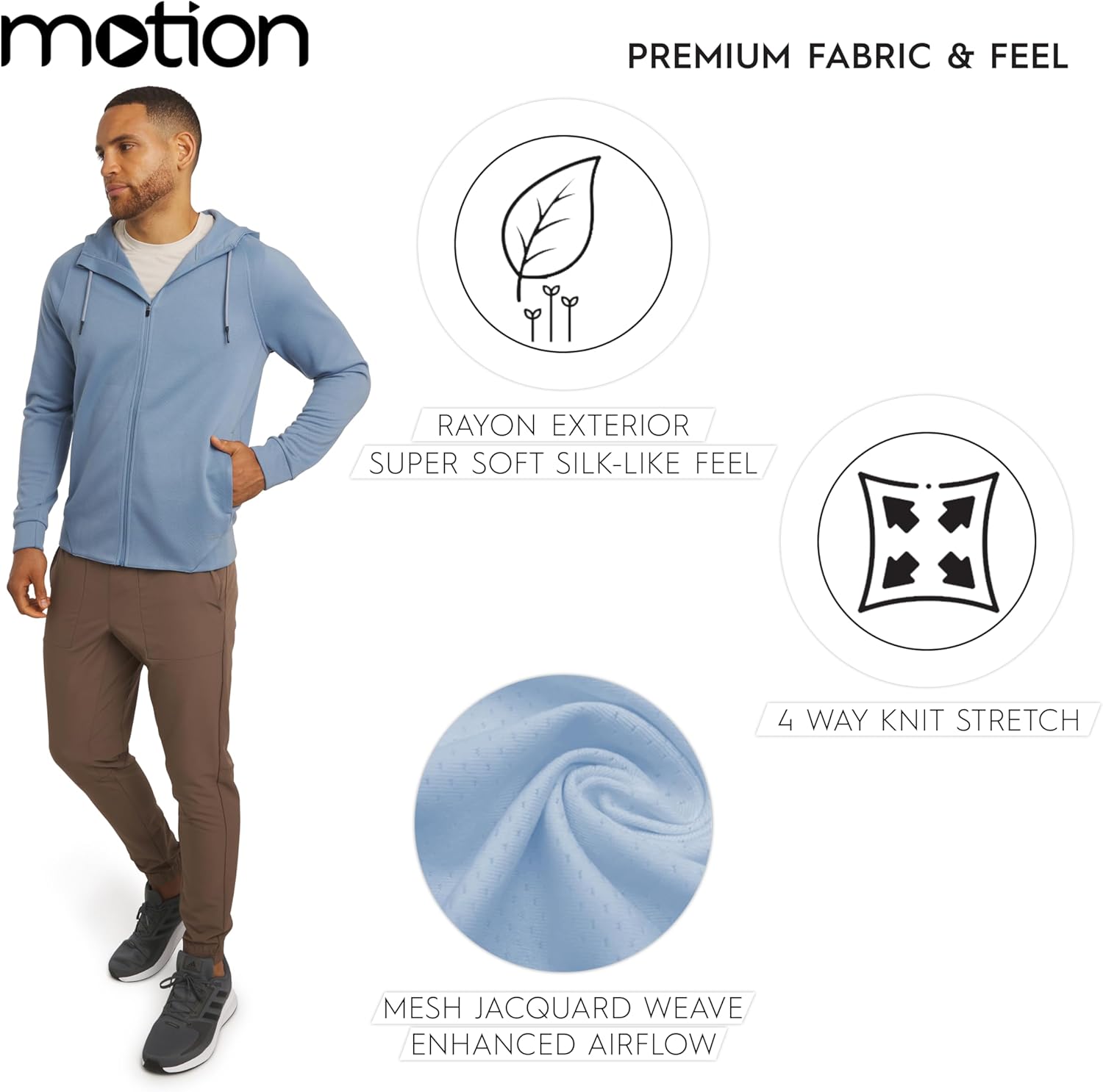 Motion Men's Regular Fit Active High Performance Heavyweight Jacquard Mesh Full Zip Hoodie (S-2XL) - Image 5