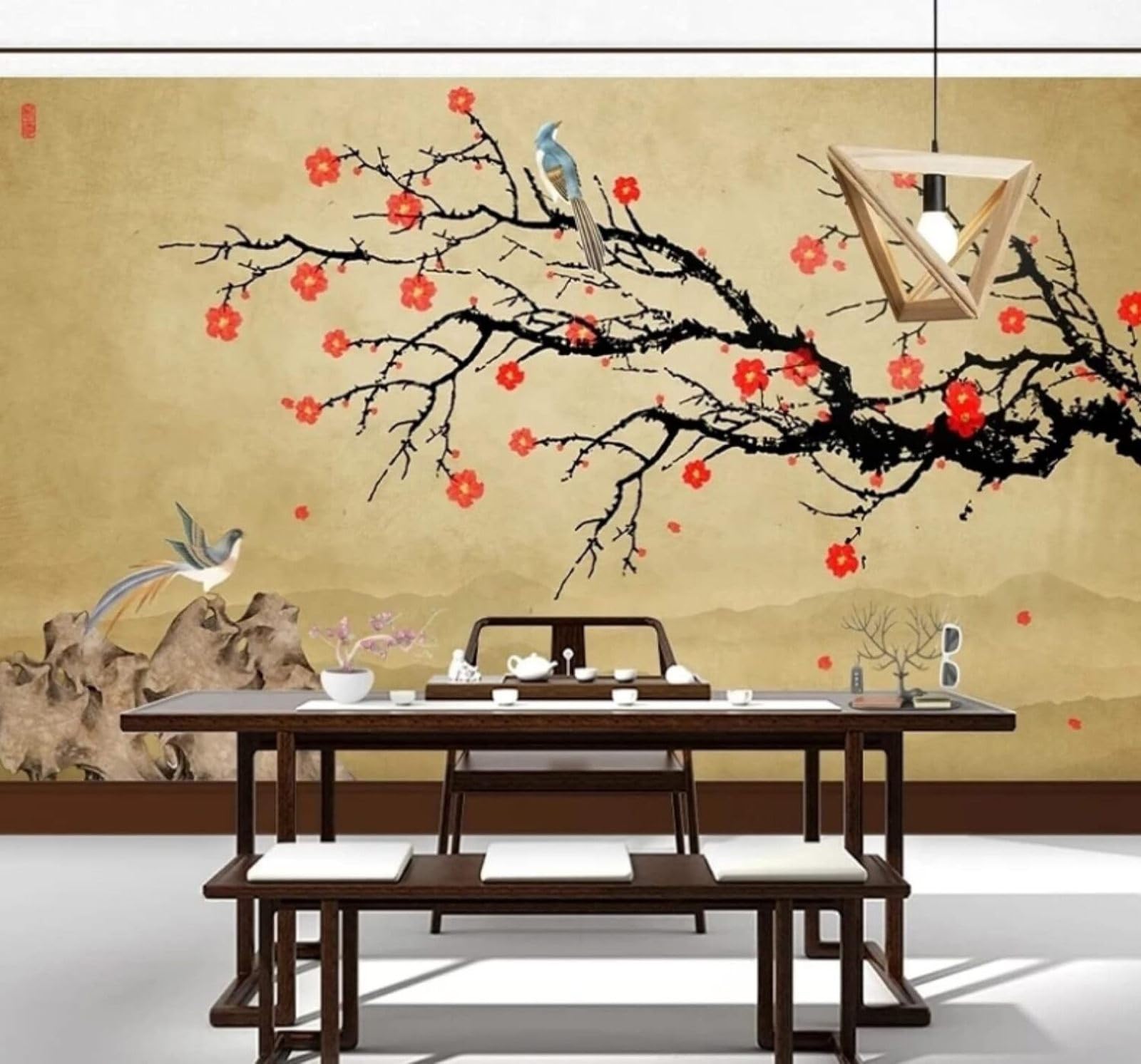 XLMING Vintage Hand Drawn Ink Plum Blossoms Scenery 3D Wallpaper Luxury Silk Study Dining Feature Sofa Grey Bedroom Living Room Tv Decorative Wall-350cm×256cm