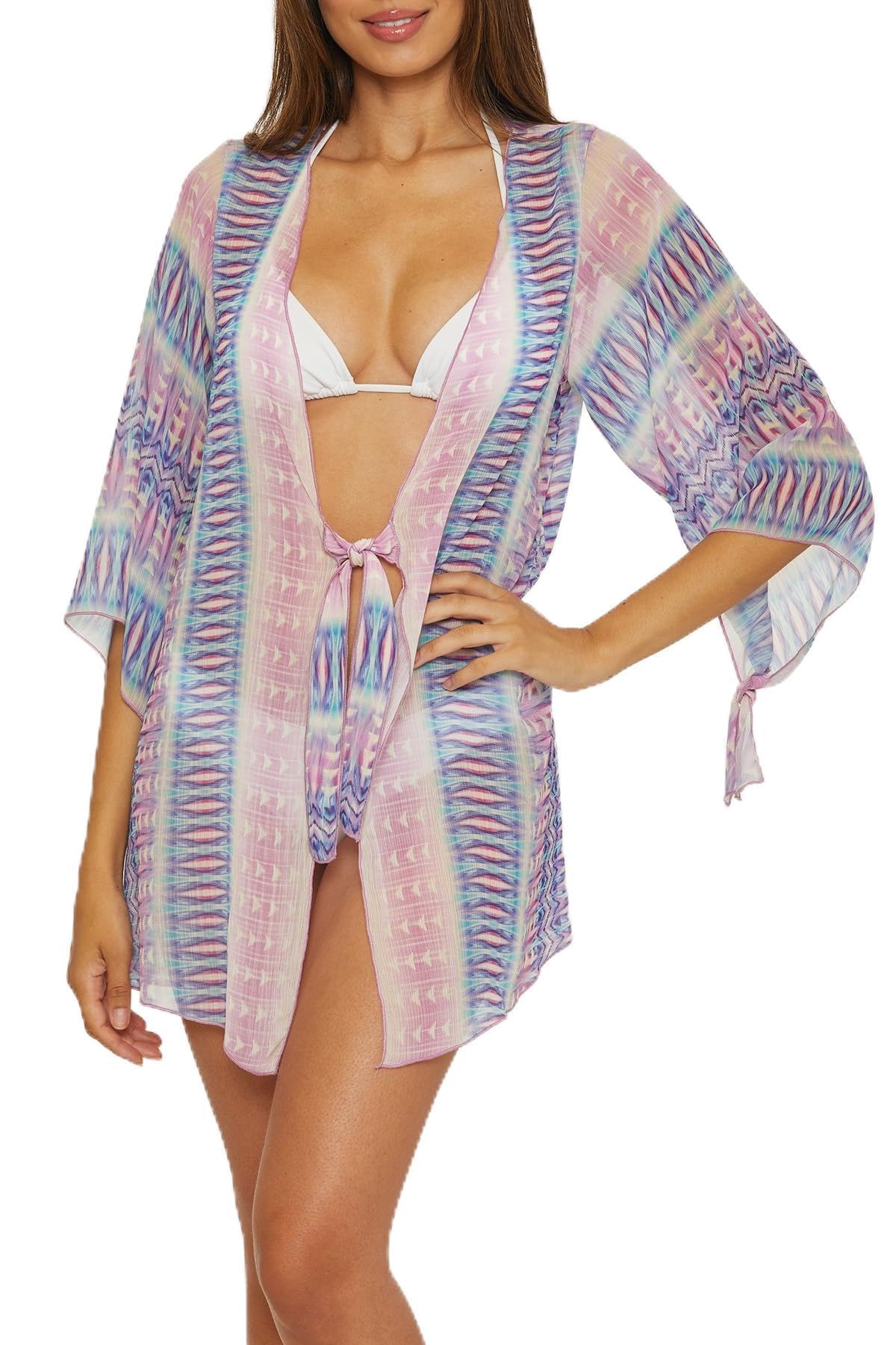 BECCA Tulum-Tunica in Chiffon, Stampa Astratta, Casual, Copricostume da Spiaggia per Donna Bagno