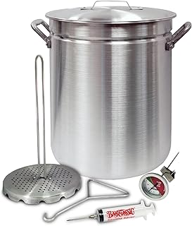 4225 42-qt Aluminum Grand Gobbler Turkey Features Vented Lid Heavy-Duty Riveted Handles Perforated Poultry Rack 12-in Stainless Fry Thermometer 2-oz Seasoning Injector