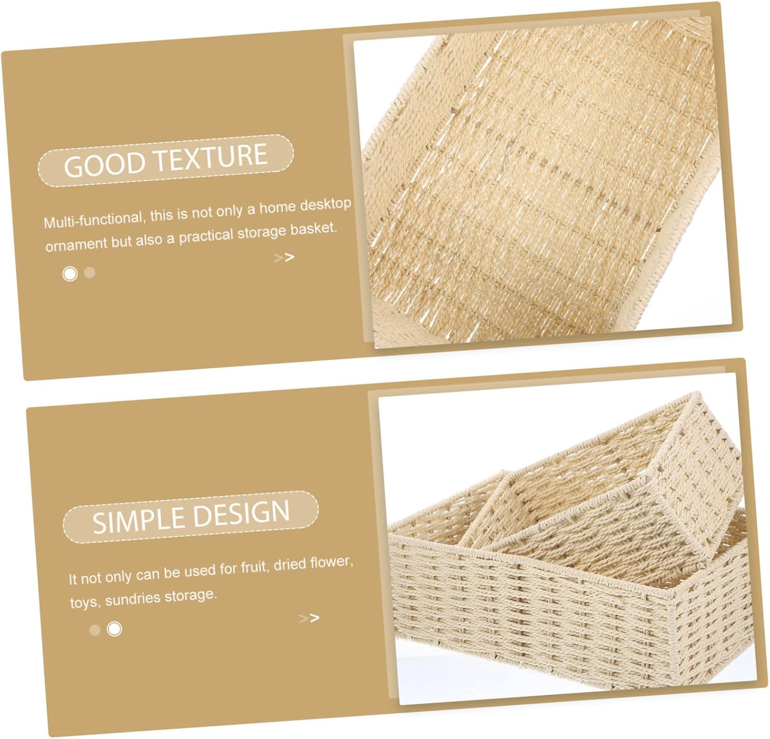 Cabilock 2pcs Woven Storage Baskets Small Medium Sundry Organizer Decorative Desktop Basket for Home Office Natural Paper Rope Material and Multi Functional
