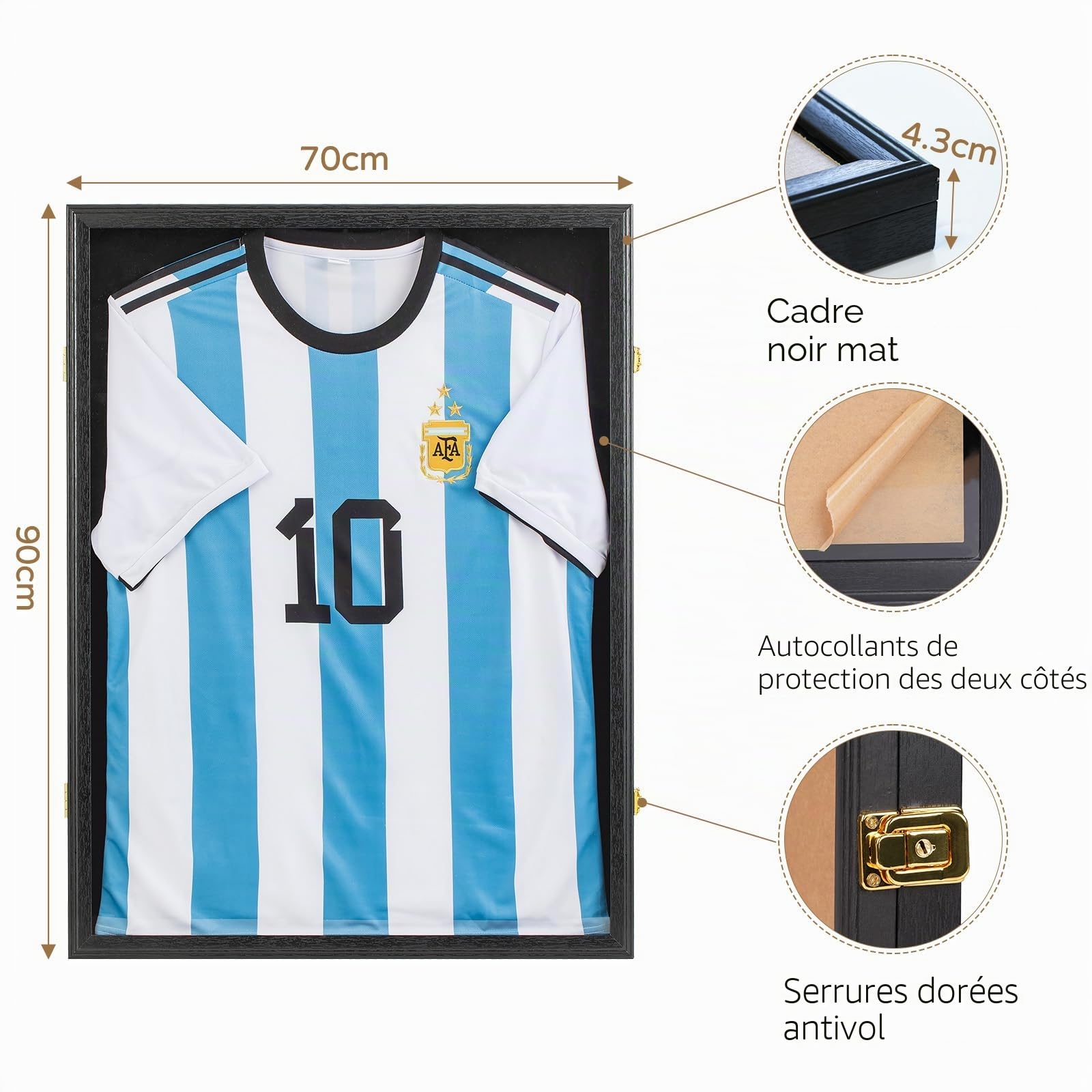 Cadre Tricot 70x90 cm Maillot de football Grand Cadre objet 3D pour Enfants et Adultes Football Basketball T-shirt Noir