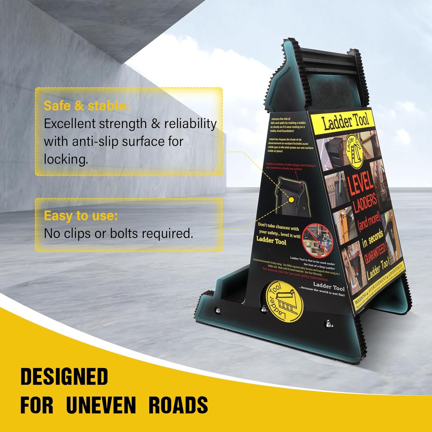 Brvclon Ladder Leveler for Uneven Ground, Slopes, Roofs, Stairs, Multifunctional Ladder Stabilizer with Storage, up to 500 Lbs, with Non-Slip Rubber Strip, Without Installation, Black