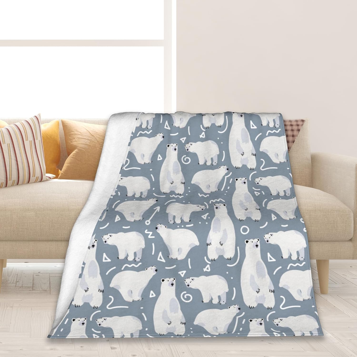 Cute Polar Bear Throw Blanket Soft Warm Cozy Lightweight Flannel Blanket for Bedding Sofa Travel 50"X60"
