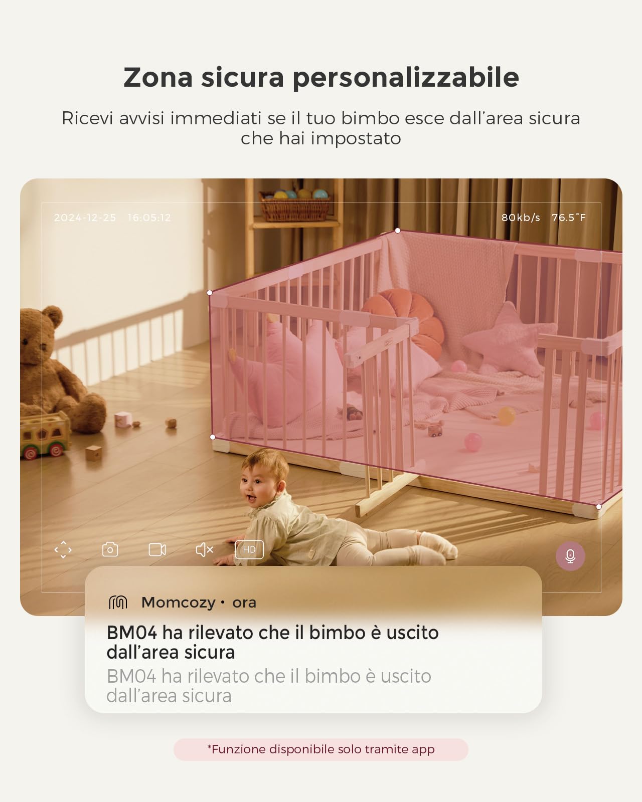 Momcozy Baby Monitor 1080P 5" WiFi Telecamera Neonato 5000mAh Batteria Zoom 4X Visione Notturna