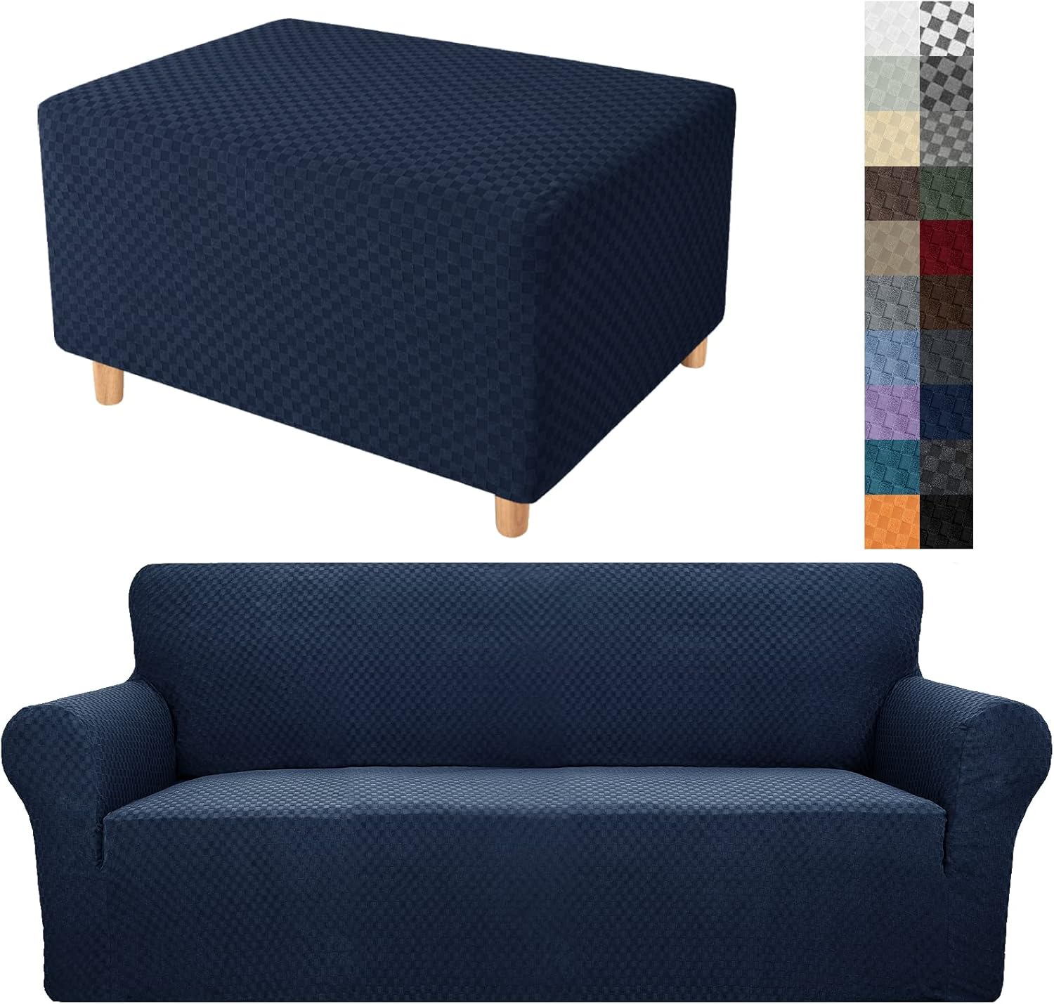 YEMYHOM Small Size Ottoman Cover + 1 Piece Extra Large Size Sofa Slipcover (Navy)
