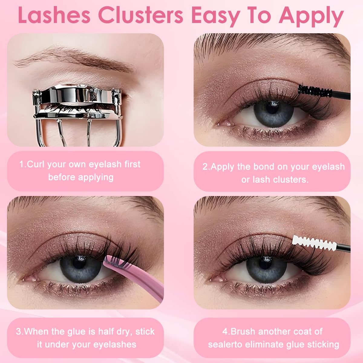 MAYCREATE® 540PCS Lash Clusters Cluster Eyelash Extensions D Curl Natural Wispy Eyelash Clusters Mega Volume Reusable Individual DIY Lashes Super Thin Band and Soft 3