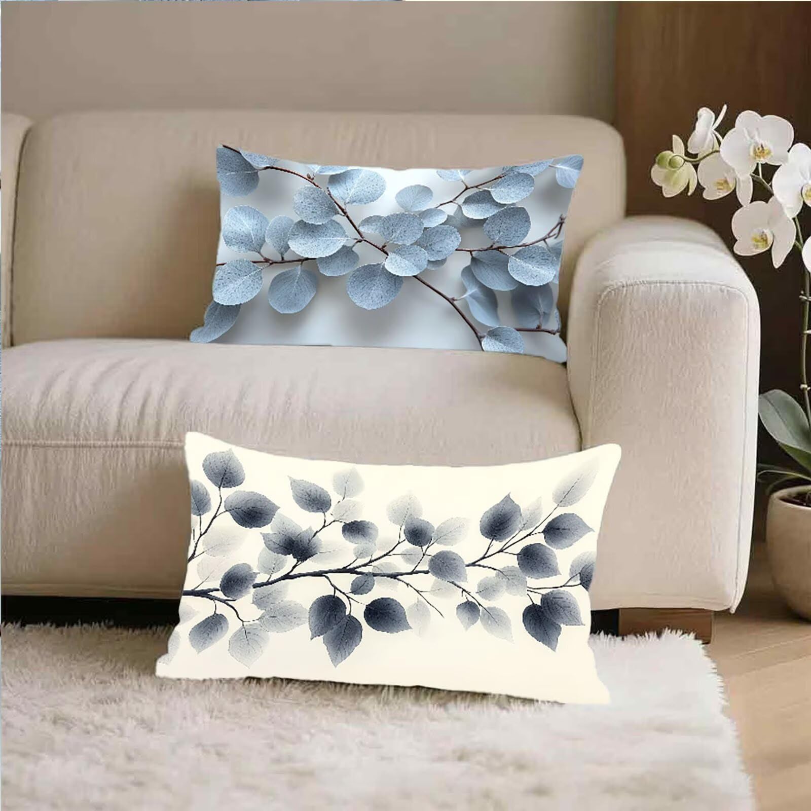 Federe Cuscino 60x80 Set di 2, Beige Federe Cuscini Divano Lino, Rettangolari Copricuscini 60x80cm Con Cerniera Invisibile, Copricuscino per Camera Letto Casa Decorazioni Regalo, Pianta I-4216