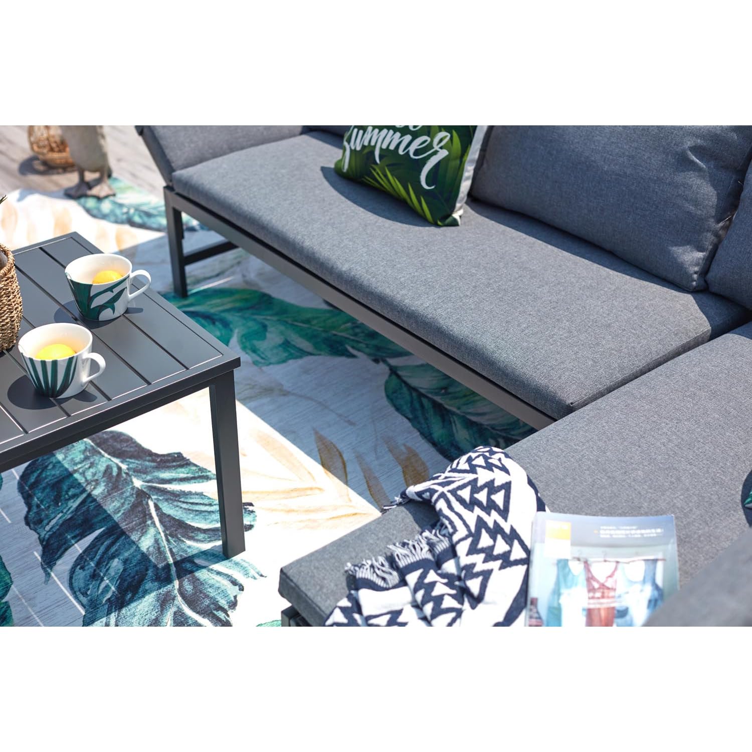 CONCEPT USINE Salon de Jardin Bas Gris Foncé 4 Places Canapé Inclinable