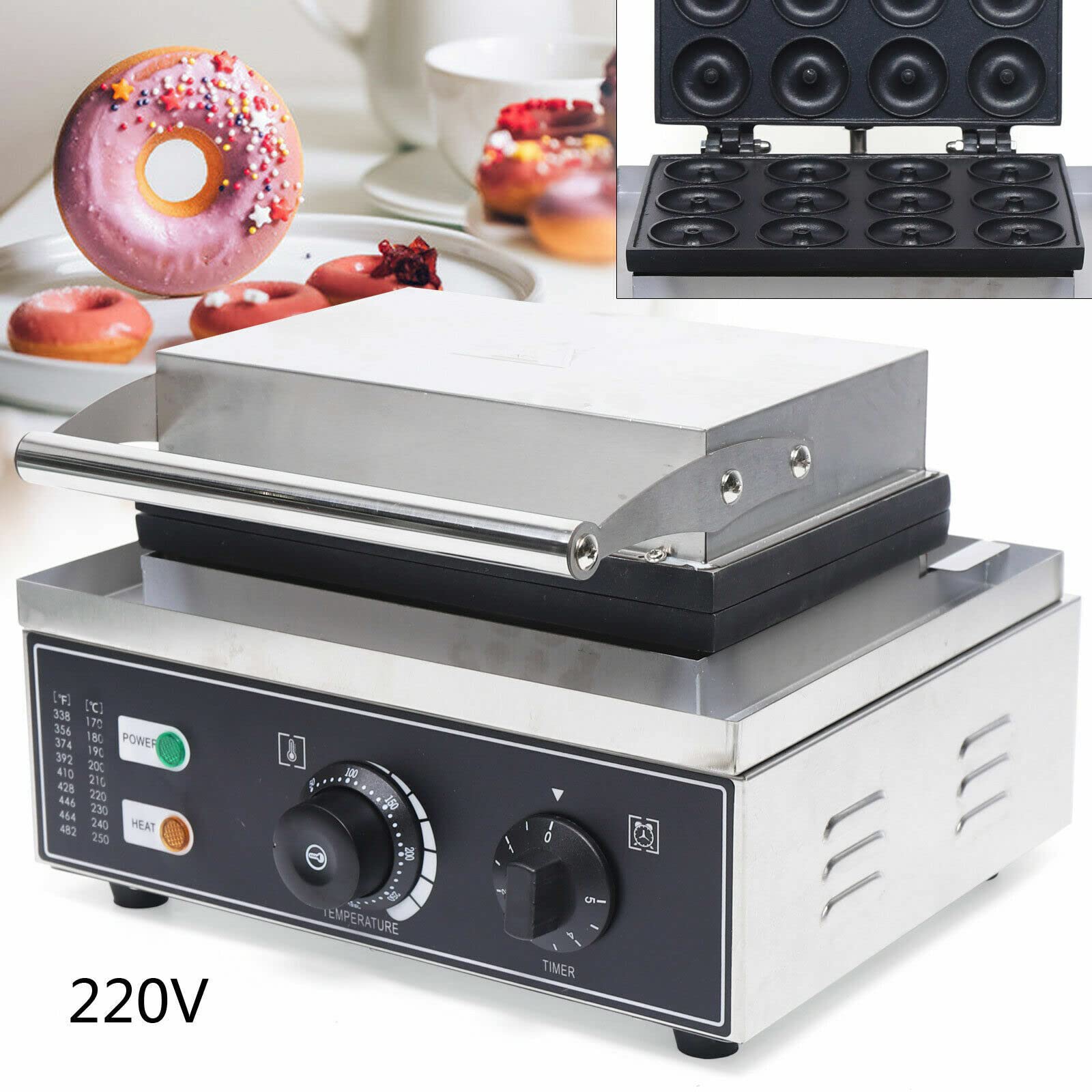 Donut Maker Machine Donut Baker - Máquina de donuts eléctrica (1500 W) - Máquina de gofres para 12 mini rosquillas