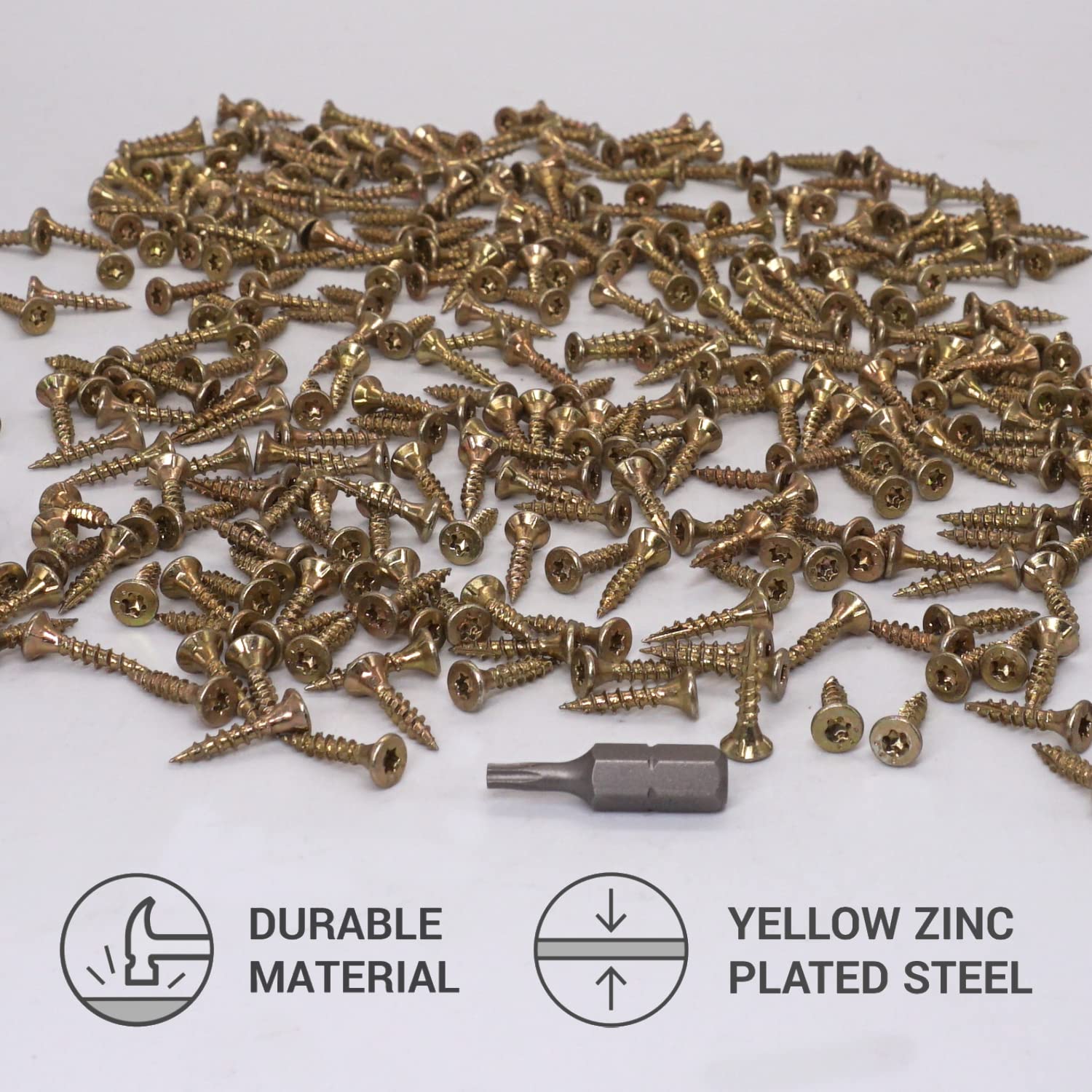 (100 pcs) Zinc Plated Steel 3.0 x 16 mm Wood Screws, Countersunk Head, Yellow Chipboard Screws - Image 2