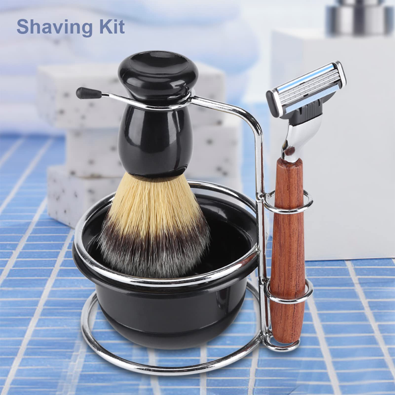 Kit De Afeitado Manual Para Hombres, Kit De Maquinilla De Afeitar Manual De Seguridad, Kit De Afeitado Para Hombres, Juego De Afeitado En Húmedo, Soporte De Acero Inoxidable, Juego De Cuencos