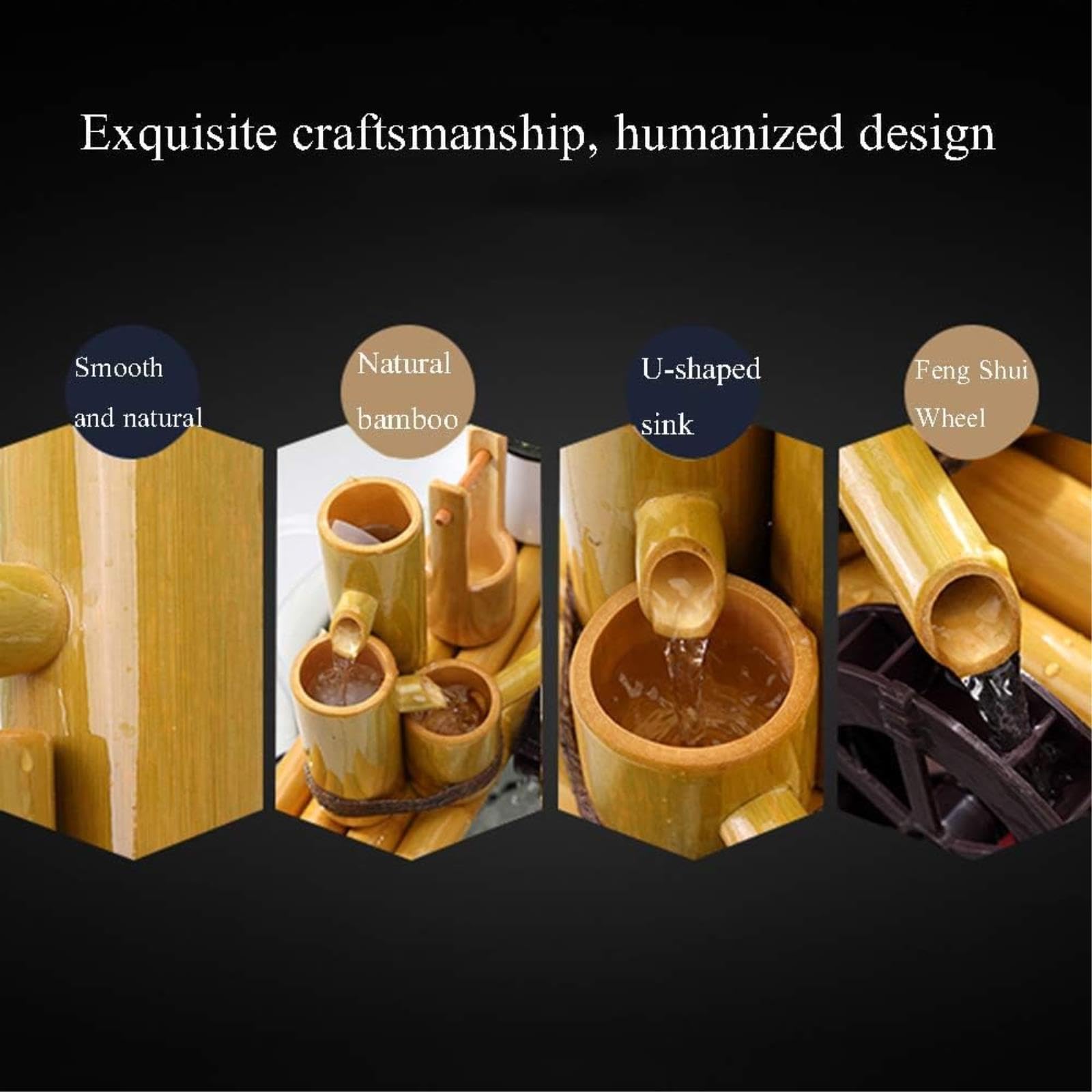 Fuente de bambú, Elemento acuático para jardín Zen, Cascada de Mesa para Interiores, Adorno acuático de bambú con Bomba, decoración para balcón, césped, Estanque, pecera, 21,7 pulg