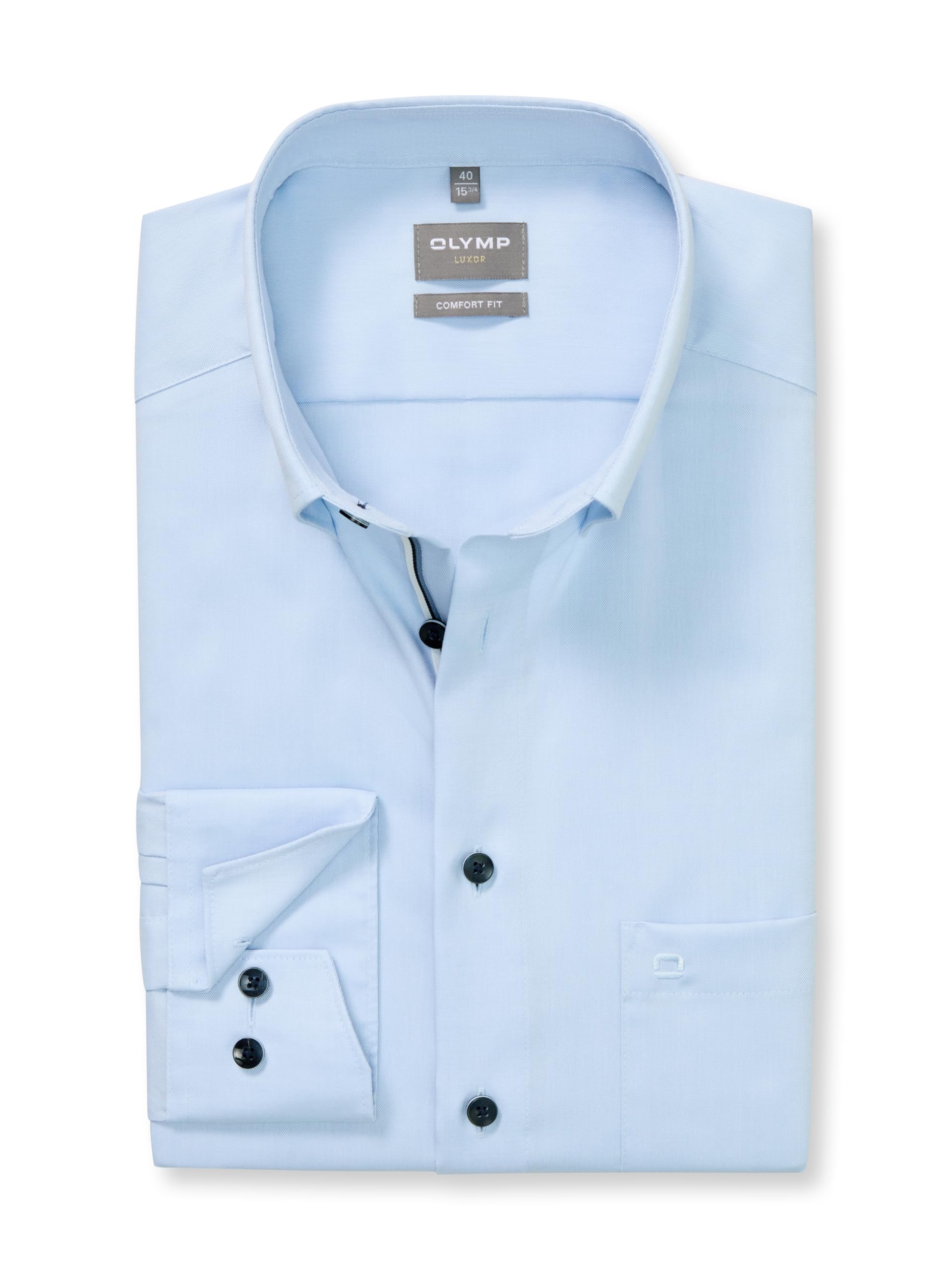 OLYMP Men's Long-Sleeve Shirt, Luxor, Pin Point, 466 Comfort Fit 20,04 Button-Down Collar, Light blue 10, 16