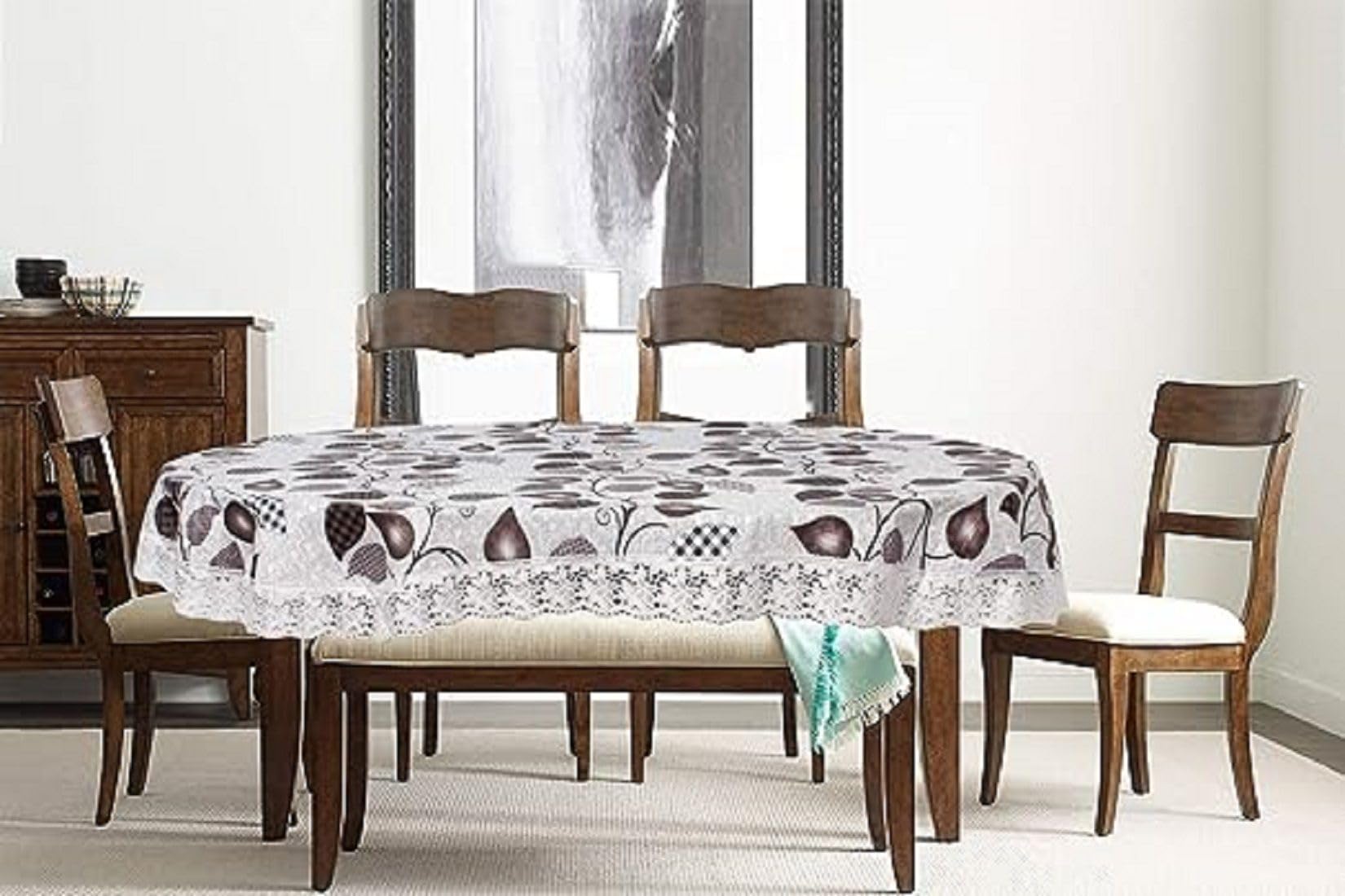 ZITIN PVC 6-Seater Oval Dining Table Cover 60x90 Inches or 152x228 Cm Material - PVC Shape - Oval Pack of 1 Anti Slip Grey-Leaf-image-46