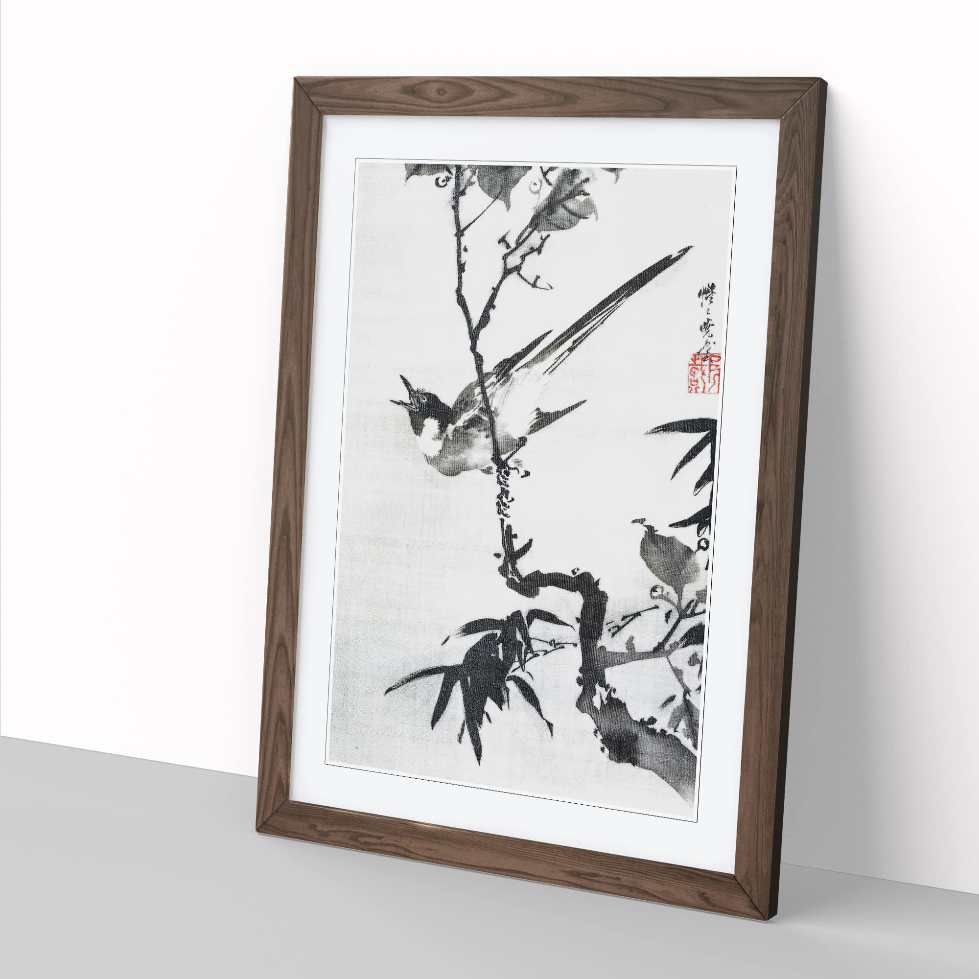Singing Bird On A Branch By Kawanabe Kyosai Asian Japanese Framed Wall Art Print - Image 2