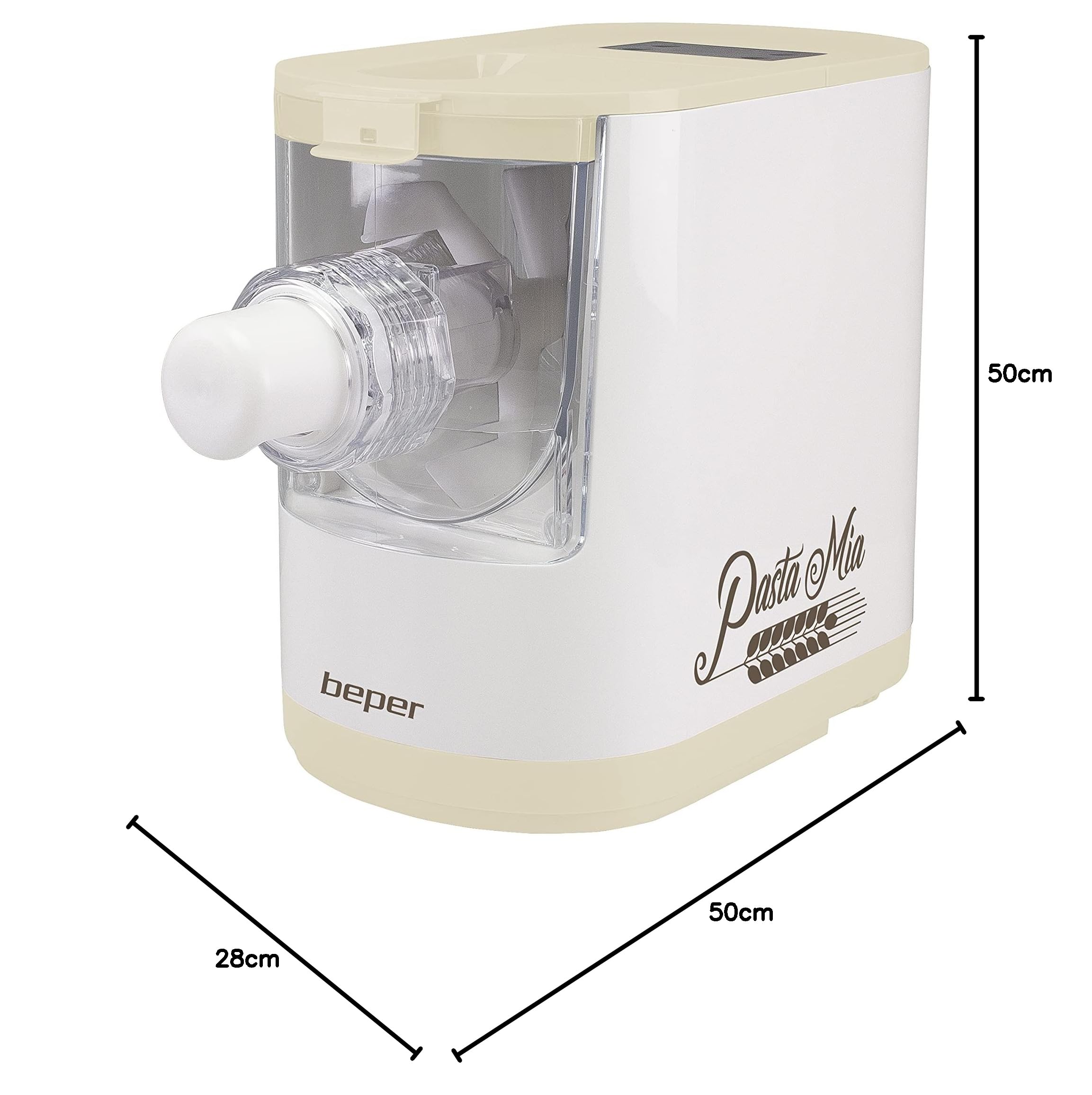 BEPER P102SBA500 Machine automatique pour pâtes fraîches, Machine à pâtes, 200W, 320 g de farine, 8 matrices de différentes tailles,Comprend une tasse à mesurer et une spatule