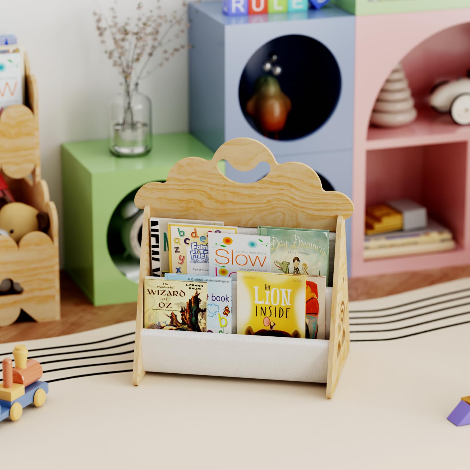 Librerie in legno per bambini, librerie Montessori per bambini, contenitori per libri per bambinis per angolo lettura, cameretta per neonati, librerie per bambini
