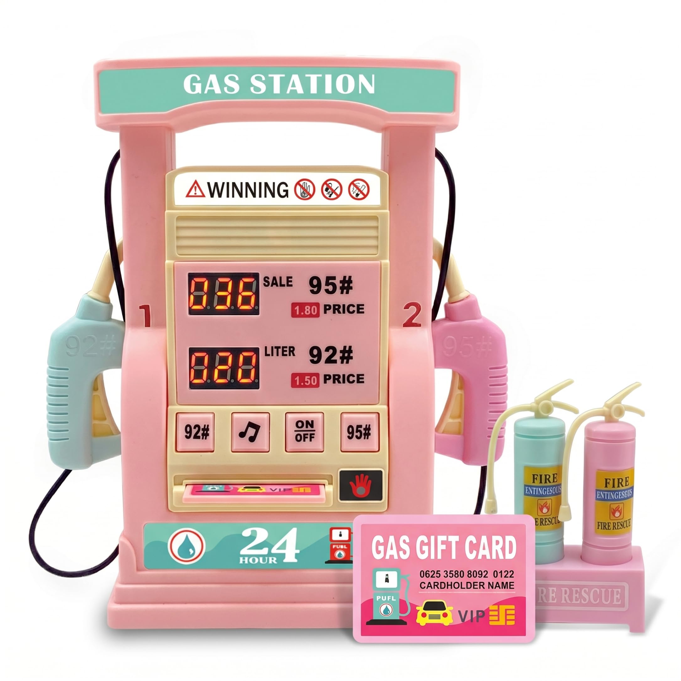 Ginwrek Gas Station Toy Kids Gas Pump, Interactive Station Dual Nozzle Educational Fun Pretend Play Toy with Digital Displays & Sound for Girls Boys, Style-3