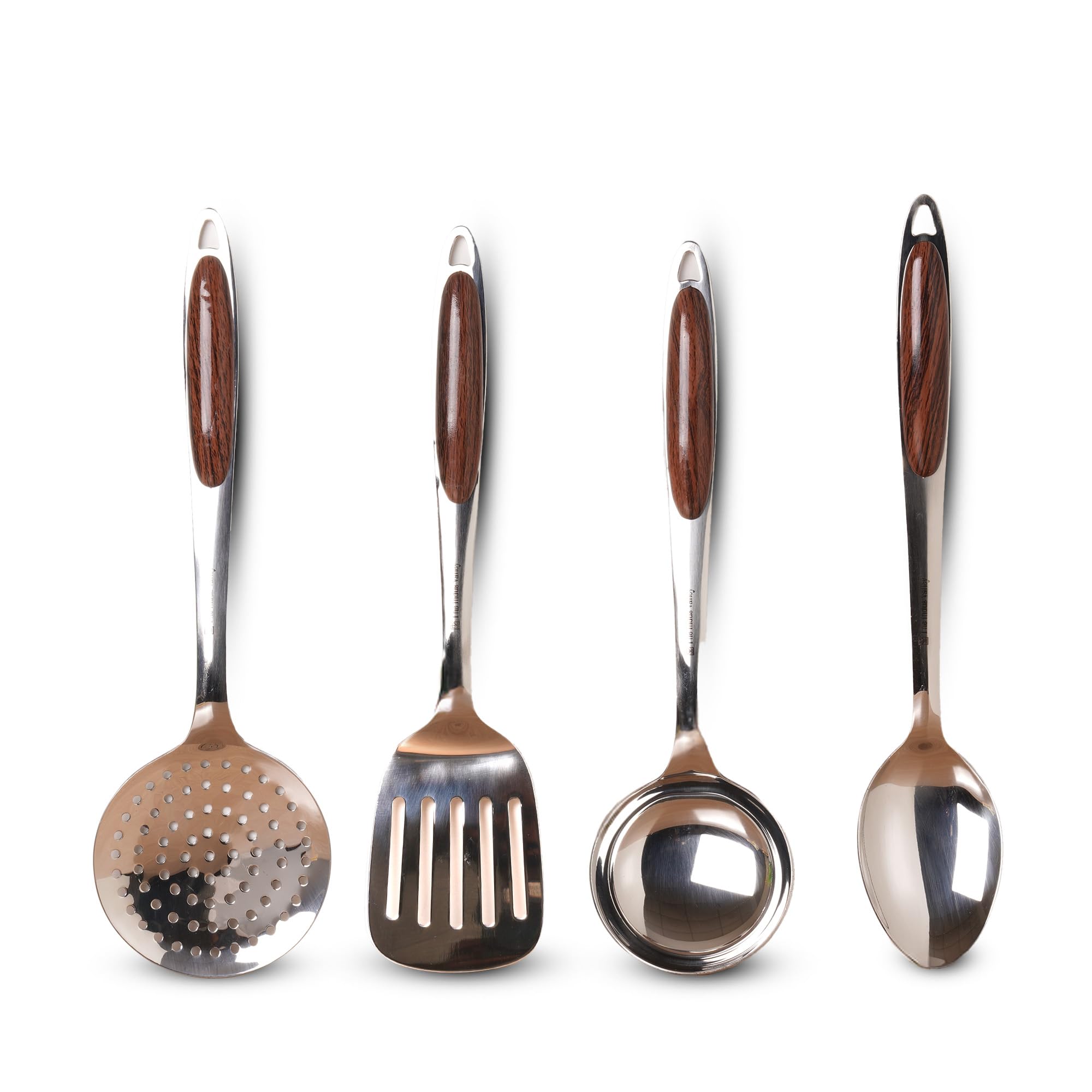 The Indus Valley Stainless Steel Ladle/Spoon/Slotted Turner/Skimmer - Set of 4 | Cooking Utensils| Kitchen, Serving Tools | No Harmful Polish
