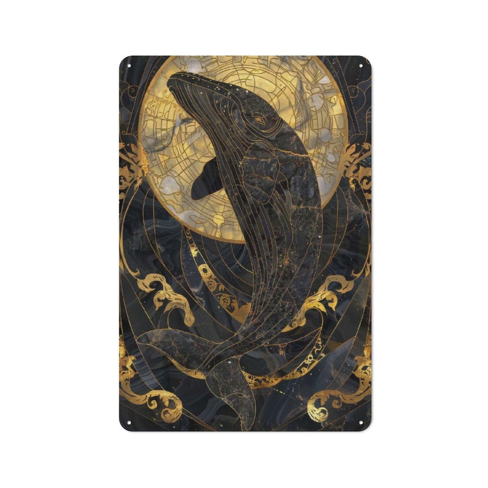 Junmoney Kintsugi Whale Tin Wall Plaque 30X20cm With For Bar Or Restaurant, Housewarming Present For People Styling Bar And Restaurant