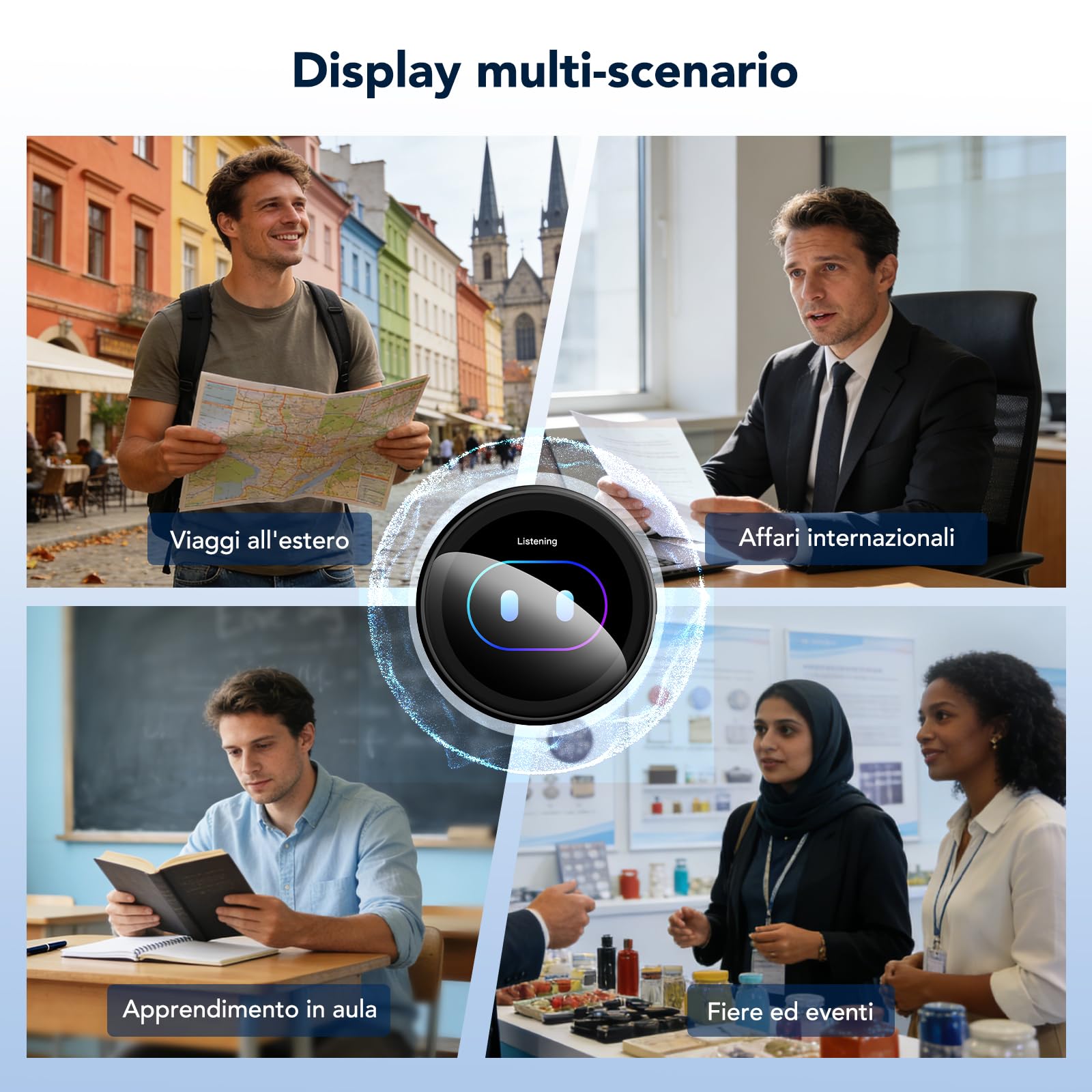AI Badge - Traduttore vocale con 60 lingue in tempo reale, Bluetooth 6.0, Smart E-Badge portatile con schermo LCD HD touch screen, traduttore vocale per viaggi, affari