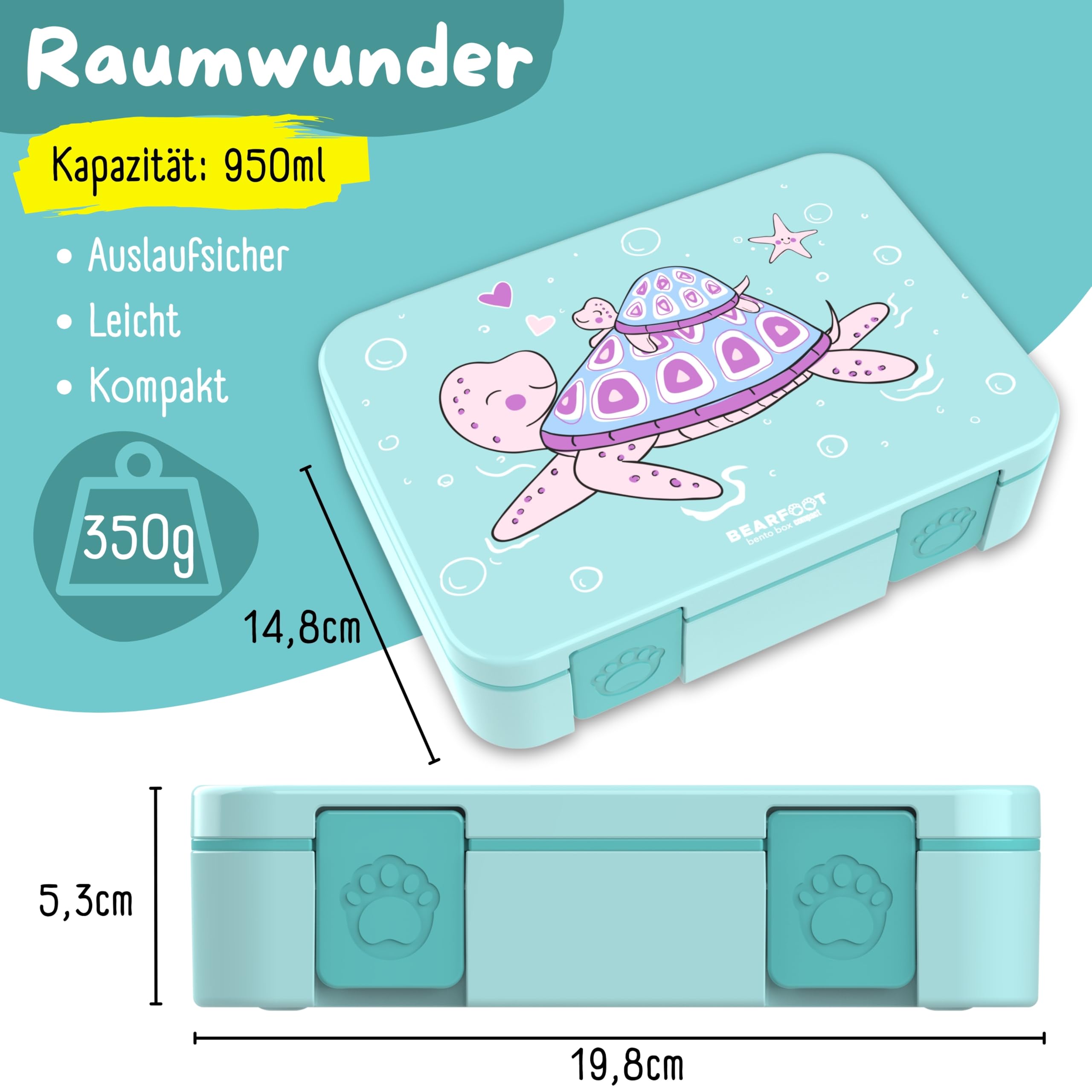 BEARFOOT Bento Box Compact, BPA-Free Children's Lunch Box for School & Nursery - Image 2