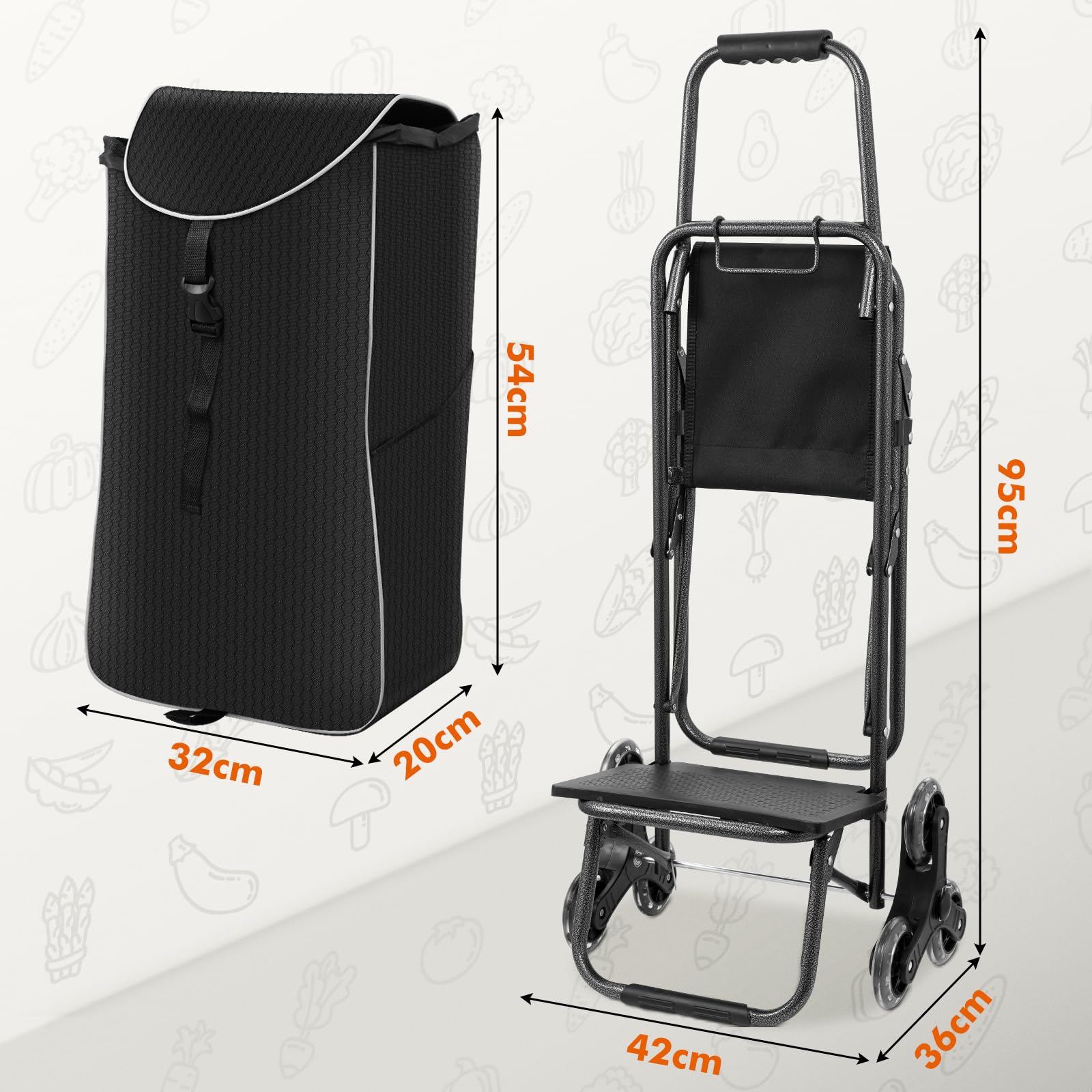 3 in1 Einkaufstrolley Klappbar,Einkaufswagen m𝐢t 40L Kapazität und belastbar bis 30kg,Einkaufstrolley mit Sitz,Einkaufstasche mit Rollen,Wasserfest Einkaufstrolleys Treppensteiger,Schwarz