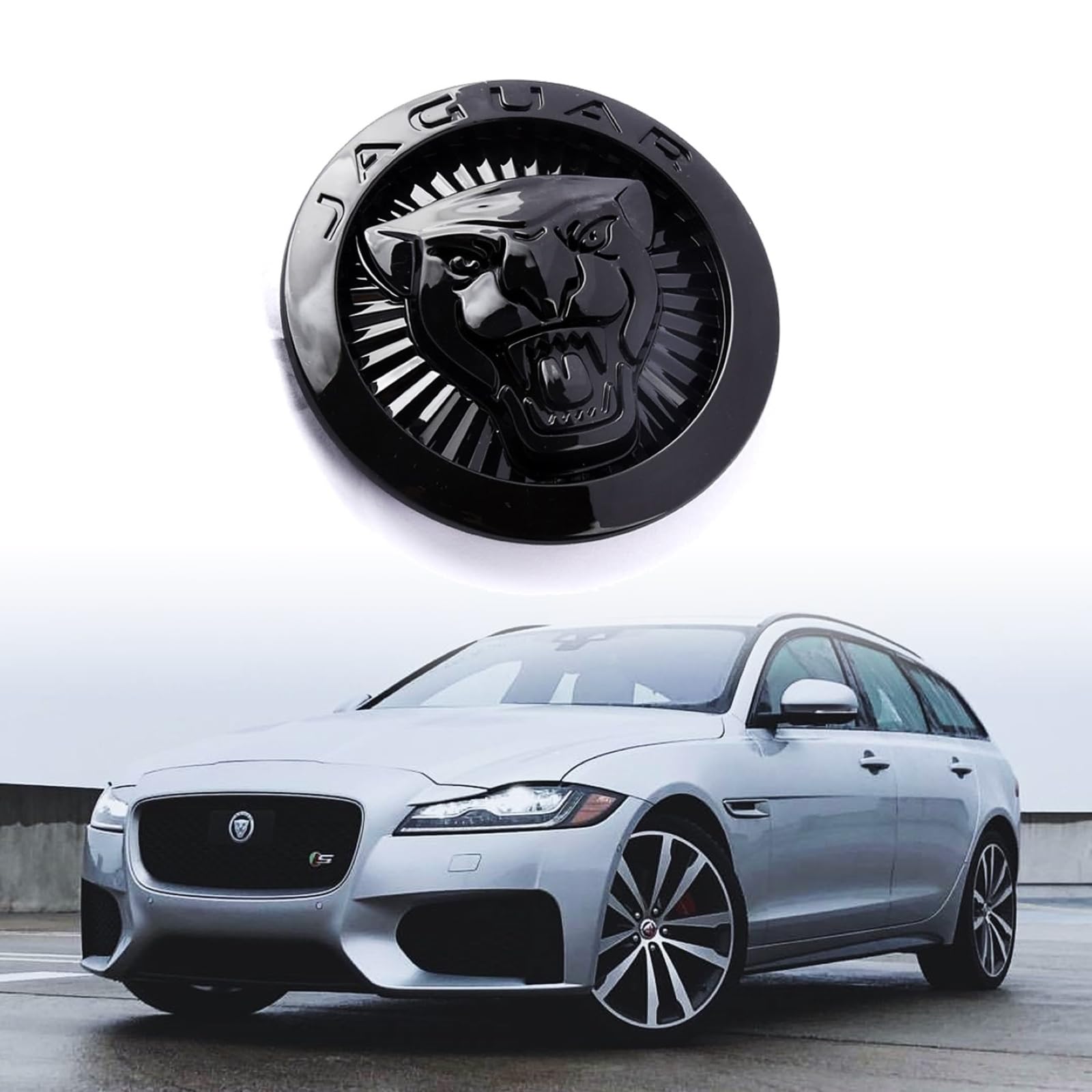 AULPEE Emblem Compatible with XE XF XJ F-Type F-PACE Front Center Grille Emblem 3.38inch Car Badge Emblem Accessories(Front Black)