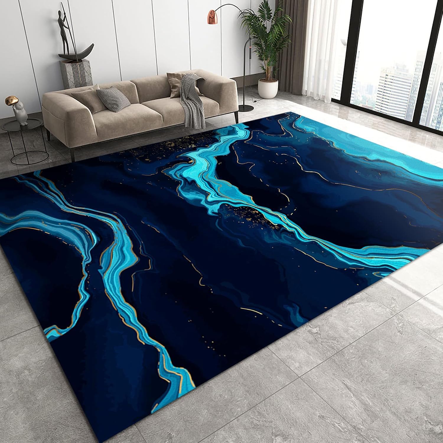 Tapis 90x150 cm effet marbre abstrait pour salon et chambre