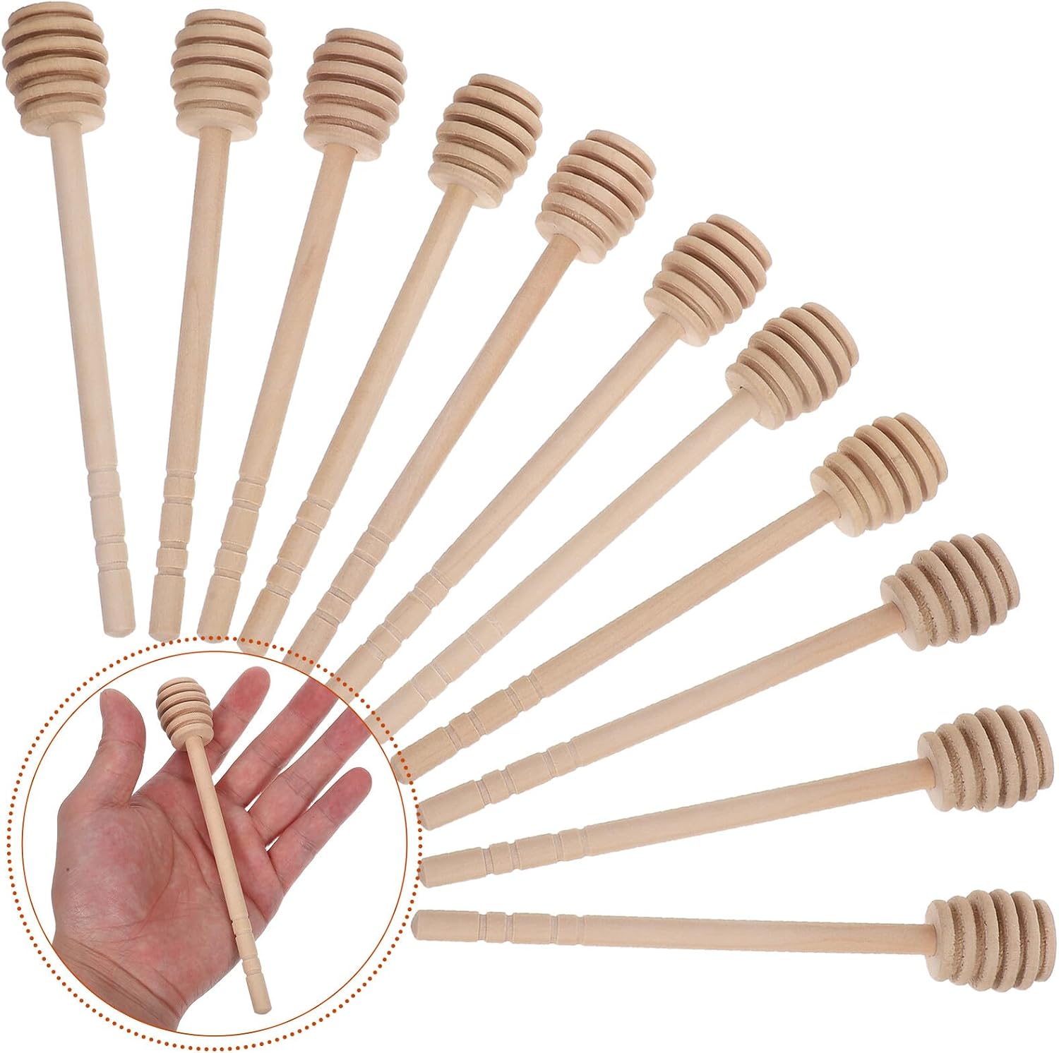 VANZACK Wooden Honey Stirrer Sticks 15cm Groove Design Small Dipper Spoons for Honey Jar Drizzling and Mixing 50pcs for Kitchen and Tea Serving