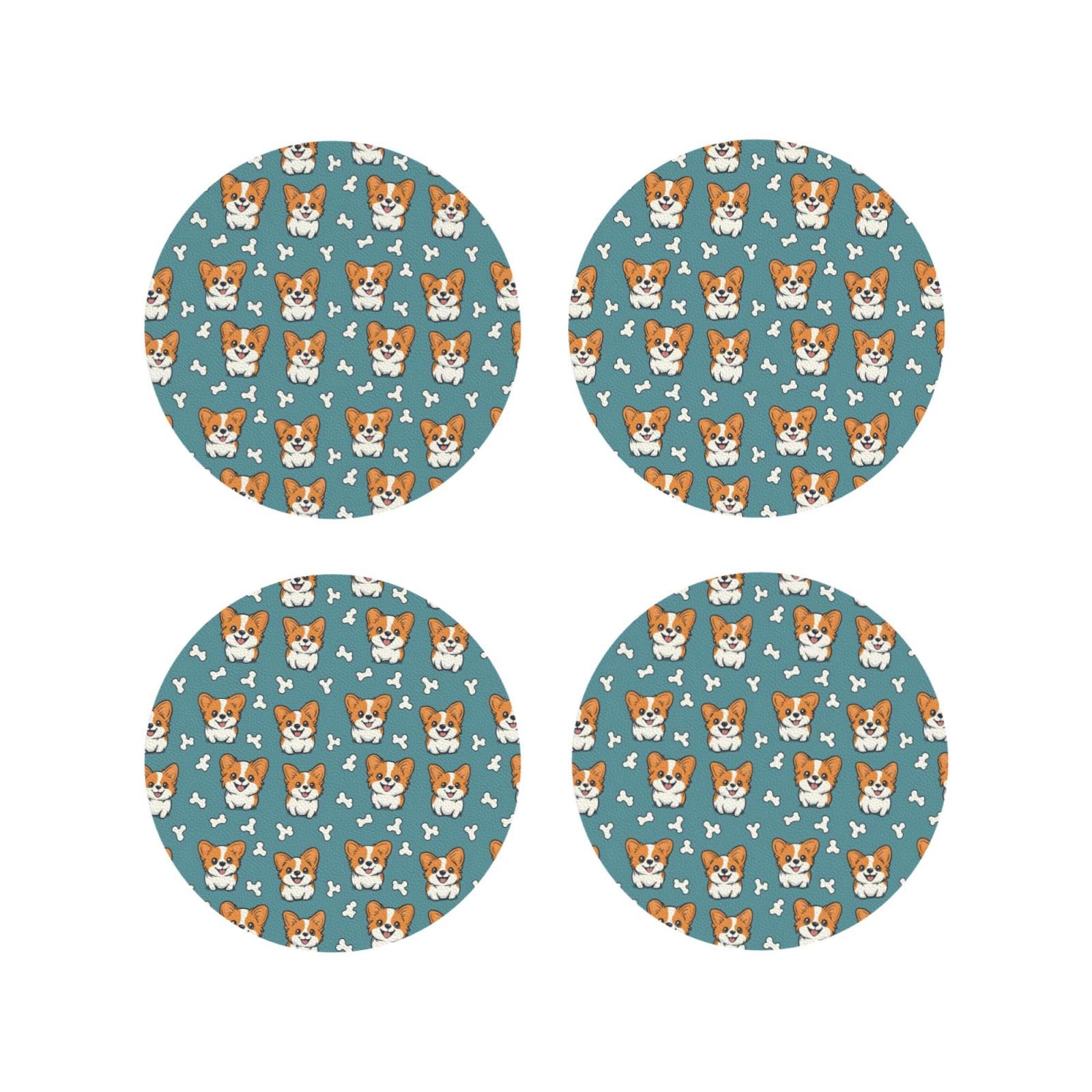 Smazdfxx Women's As Pic Leather Coasters Set Of 4 - Puppy Cute Dog Print Lightweight Drink Coasters For Desk