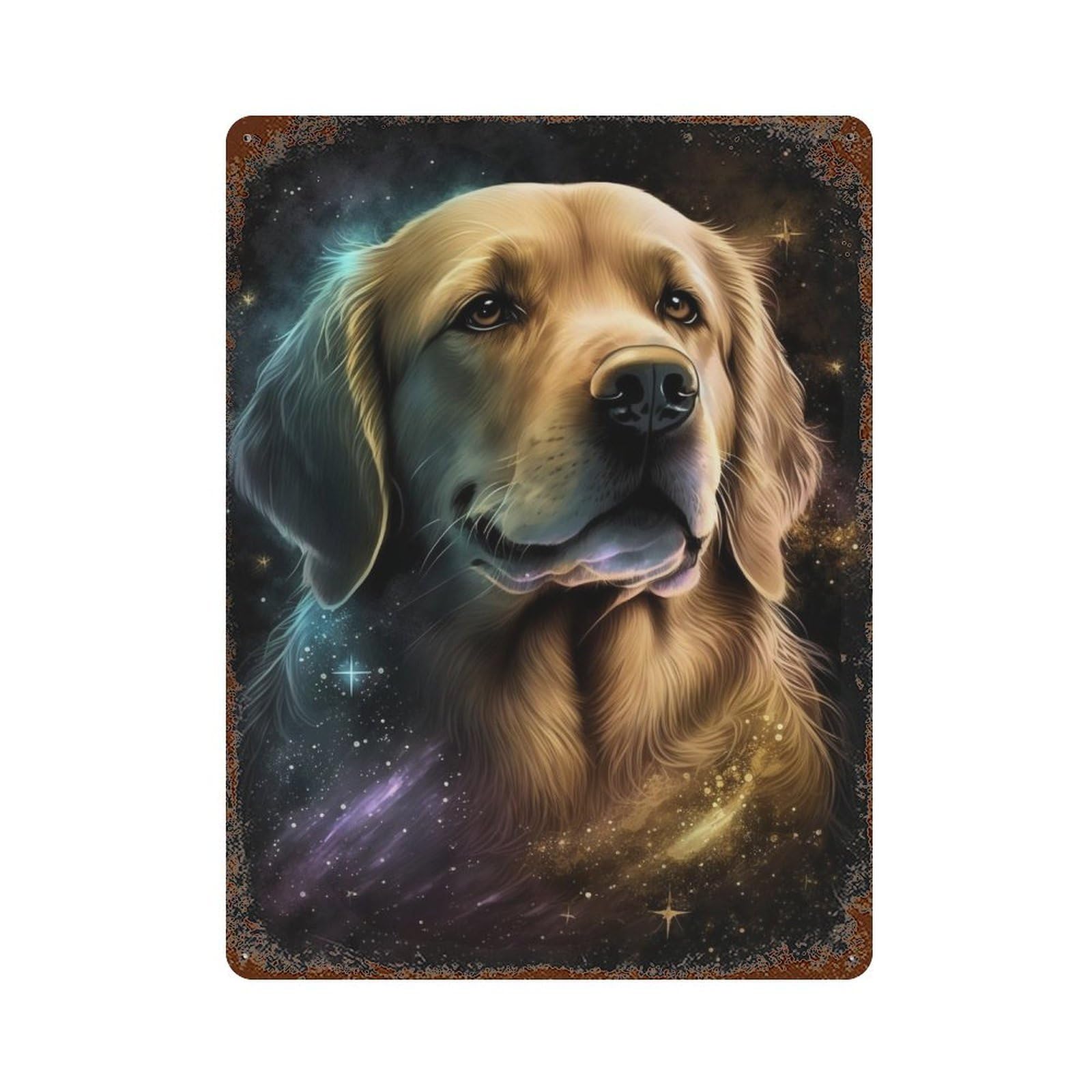 Golden Retriever Galaxy Art Print-4 Retro Metal Sign 15.7"x11.8", Farmhouse Wall Decor for Garage, Pub Or Kitchen