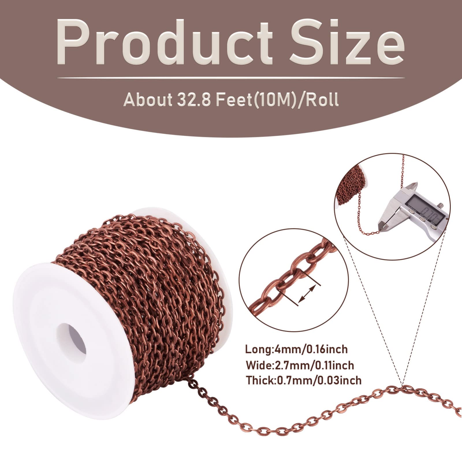Pandahall 10M/10Yards Iron Cross Cable Chains Red Copper Color
