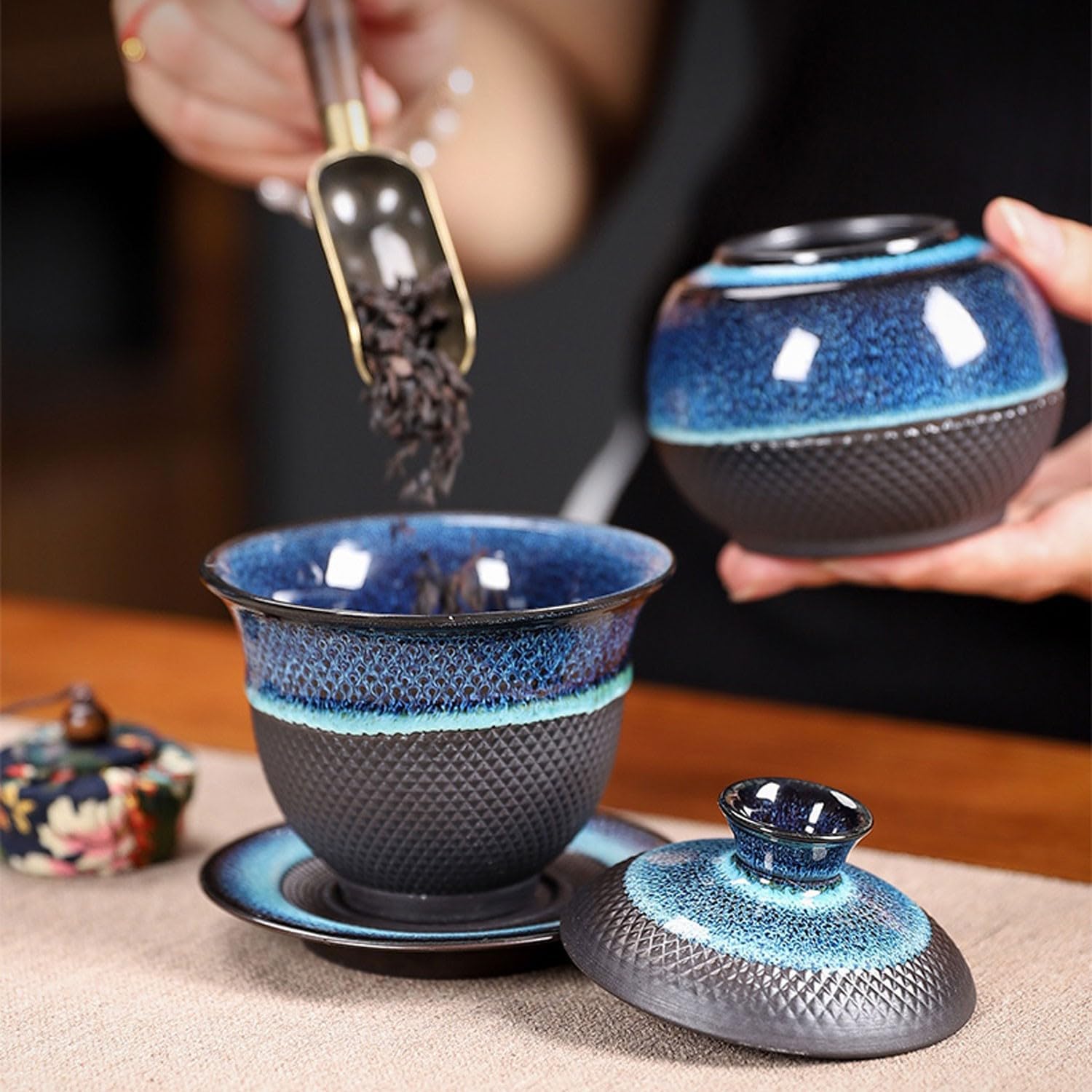 陶芸 茶道具 萩焼 天鵬山 煎茶器 鬼萩白釉 梅花皮宝瓶 湯冷まし 湯呑み