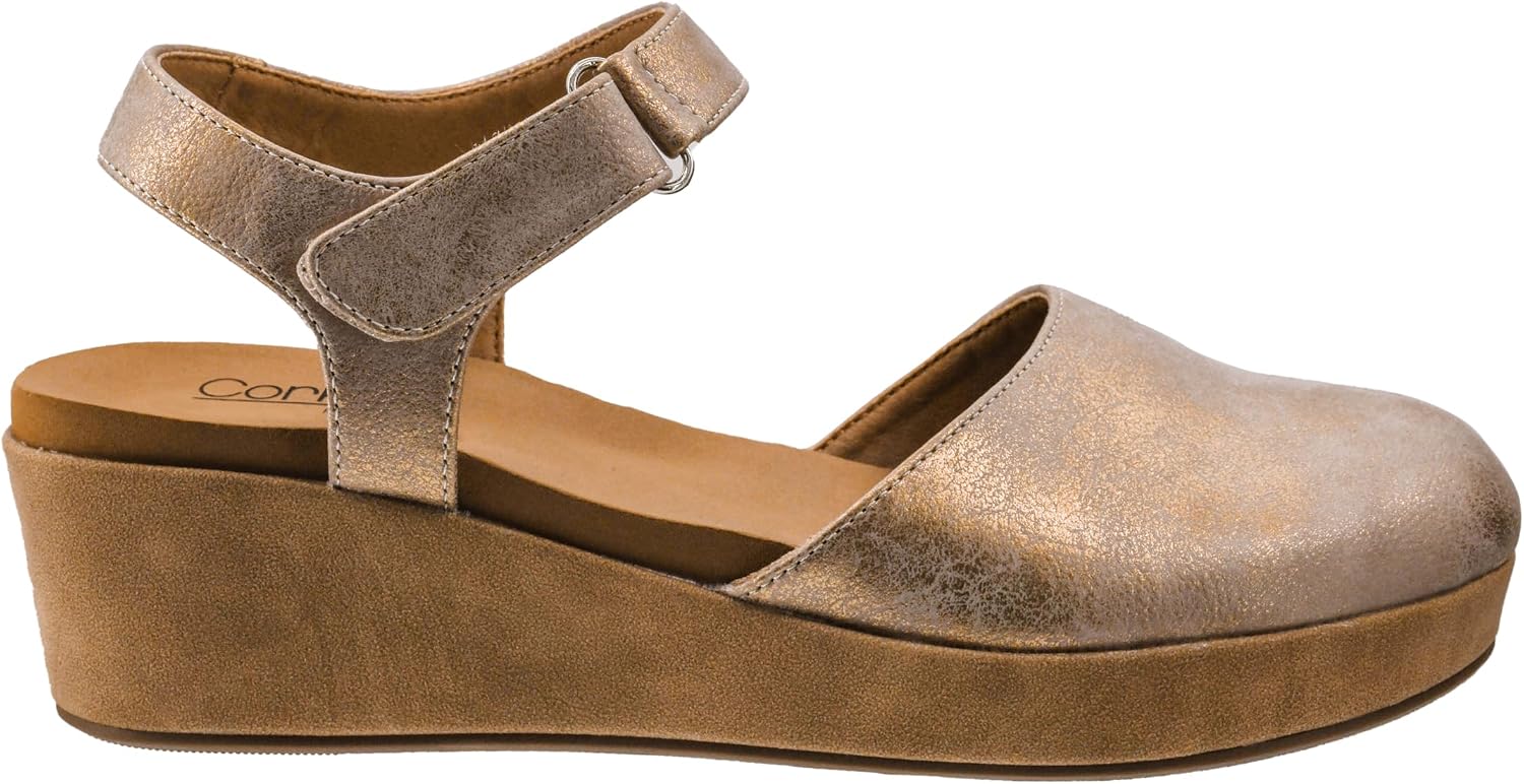 Corkys Footwear Women's All In 1.5-Inch Wedge - Closed-Toe Design, Adjustable Hook And Loop Ankle Strap, Cushioned Insole, And Lightweight Cork Wedge For All-Day Comfort