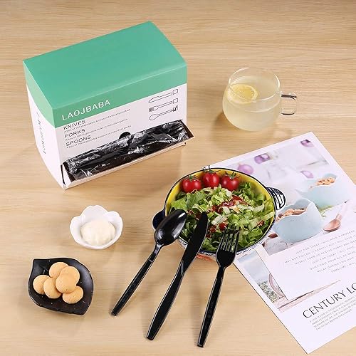 Miniatura 5 de Tenedores desechables empaquetados individualmente, color negro, 7 pulgadas, tenedores comerciales para llevar, una caja de 100 tenedores envueltos