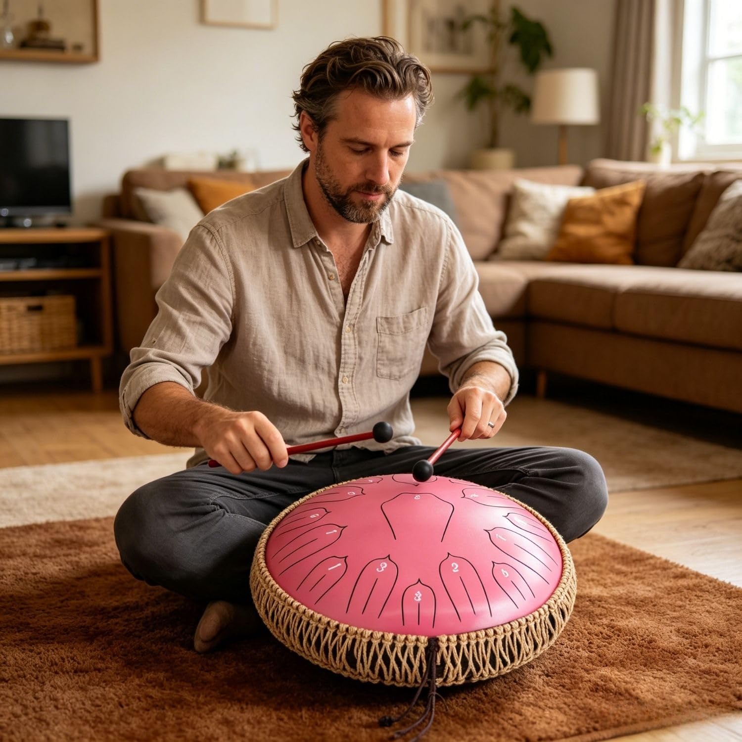 Musfunny Zungentrommel Handpan Steel Tongue Drum: 12 Zoll 15 Tone Stahlzungentrommel D-Dur Handpan Instrument mit Musikbuch Tragetasche für Geburtstagsgeschenk Meditation Yoga (Rosa)