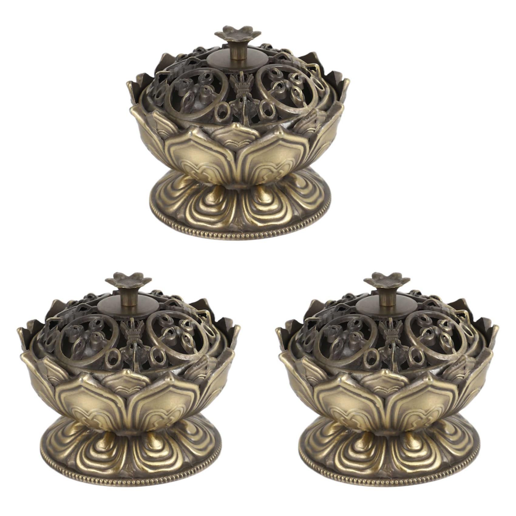 Vjsujehgy 3X Buddha Incense Burner Flower Incense Holder Handmade Censer for Buddhist Home Decoration