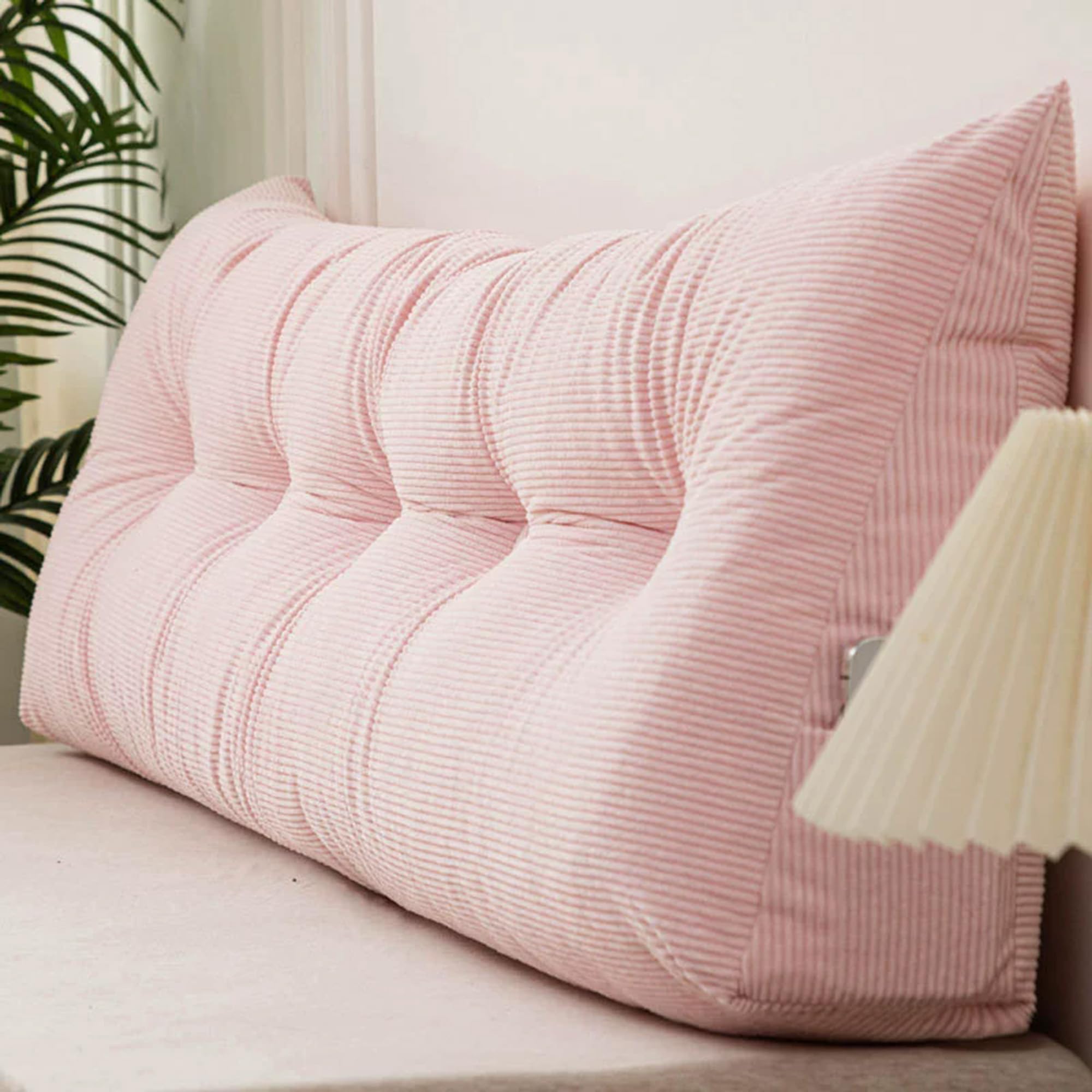 Hruile Wedge Headboard Pillow, Triangular Reading Pillows with Side Pockets, Soft Daybed Positioning Bolster, Ergonomic Backrest Support Cushion for Bed, Sofa, Chair (180x40x12cm,Pink)