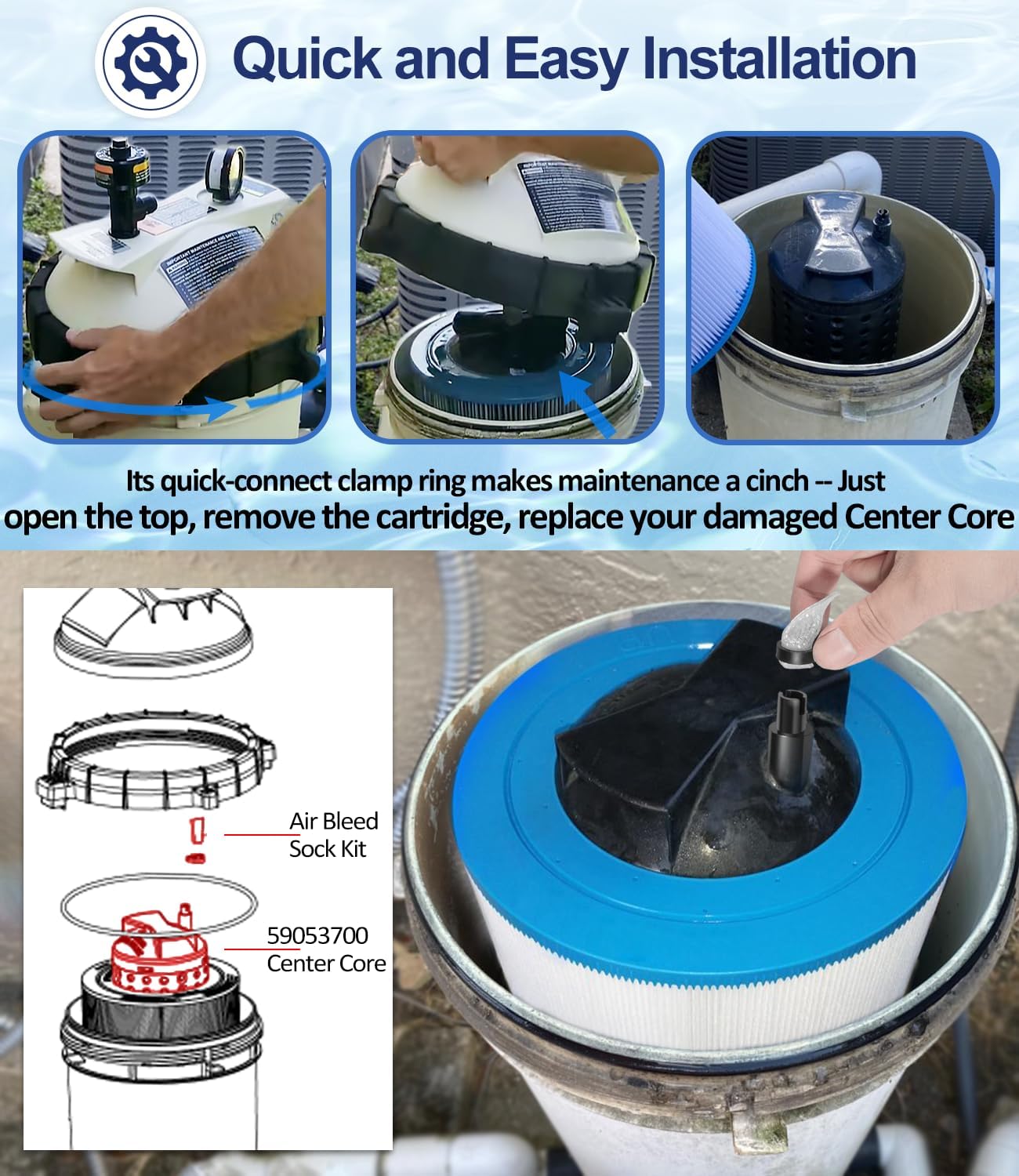 LAIKOU 59053700 Center Core Replacement Part for Clean & Clear RP Filter CCRP 100 sq. ft. EC-160354 CCRP100 Pool and Spa Cartridge Filter Part