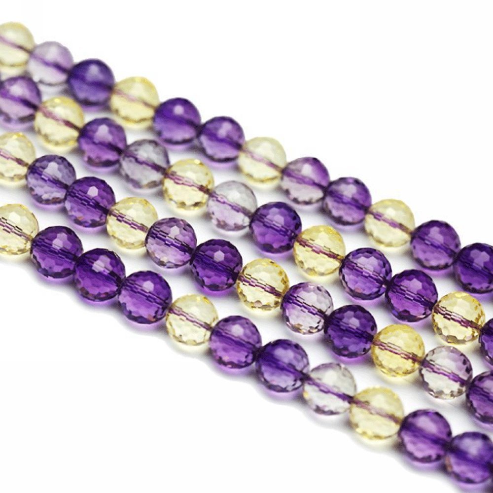 Cuentas redondas de cristal facetado de color morado y amarillo de 15 pulgadas (12 mm)
