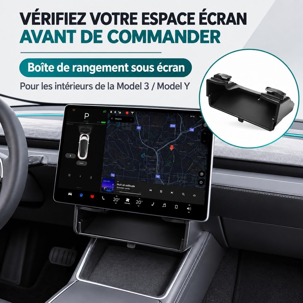Organisateur de stockage d'écran caché pour Tesla pour modèle 3/Y Highland