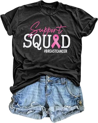 Breast Cancer Shirts Women Support Squad Shirt Cancer Awareness T-Shirt