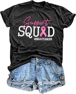 Breast Cancer Shirts Women Pink Ribbon Shirt Breast Cancer Awareness T-Shirt Support Squad Breast Cancer Tee Tops
