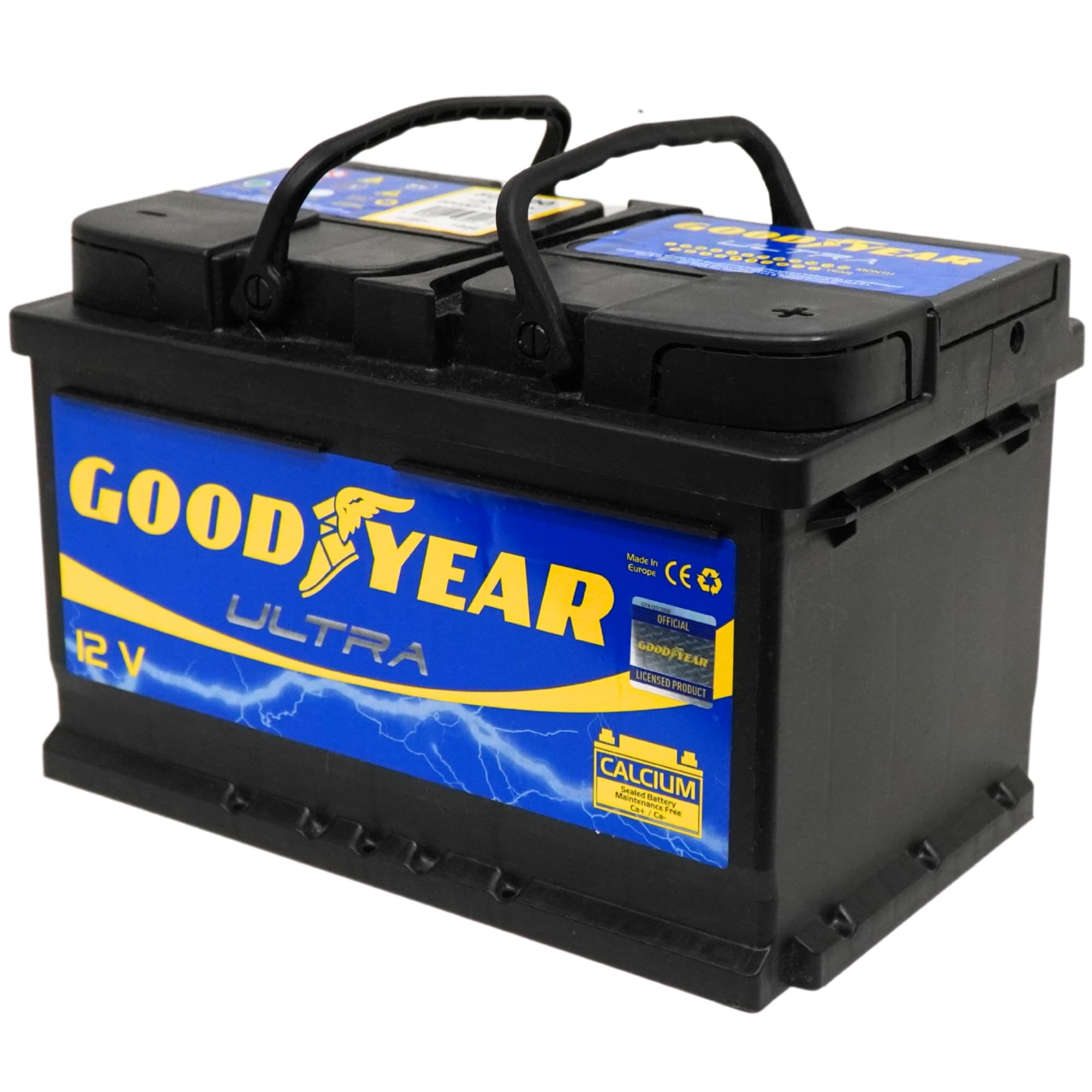 Batería de coche 76 Ah 680 Amp. GOOD YEAR. 24 Meses de Garantía. + 20% de Potencia de Arranque. Máxima Fuerza de Aranque. Fabricante Lider Mundial. Medidas: 278 Largo X 175 Ancho X 190 Alto.