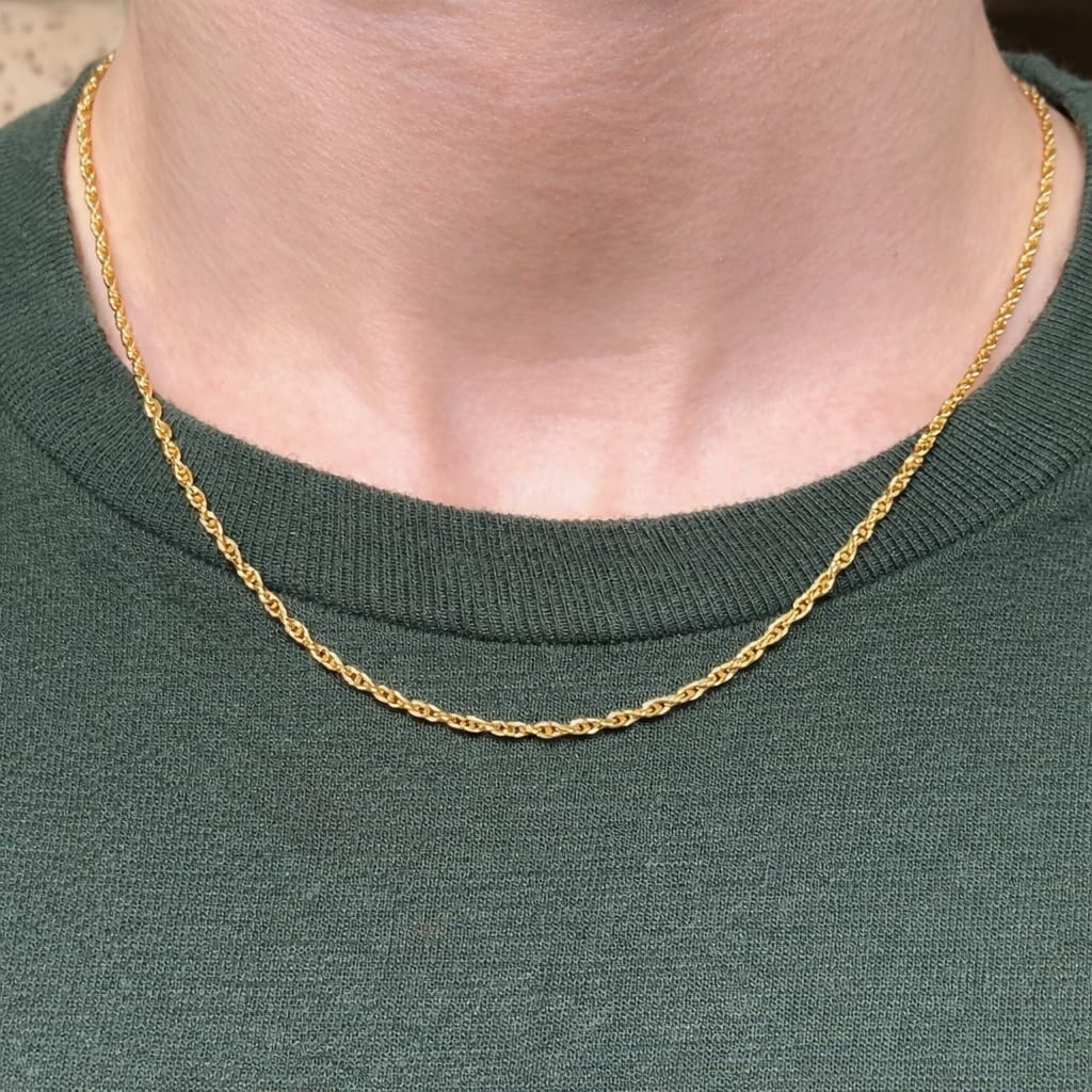 Real Genuine 1/20 14K Yellow Gold GF Rope Chain Necklace 20 Inch 2 mm for Men and Women